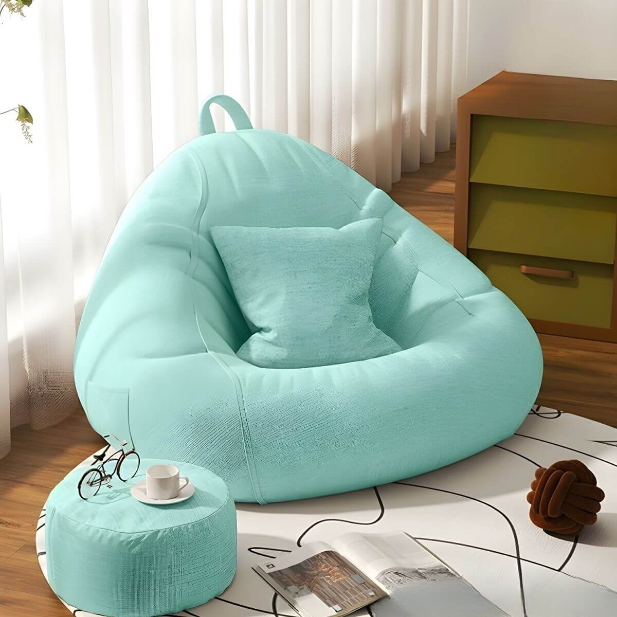 Premium Linen Upholstered Bean Bag Chair Set with Extra Firm Polystyrene Bean Fill - Comfortable Lounge Seating for Living Room, Bedroom, or Game Room