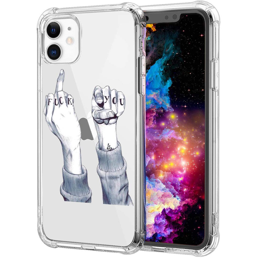 CARLOCA iPhone 11 Pro Case - Clear Transparent TPU Bumper Protective Cover with Stylish Fuck You Pattern Design | Shockproof Slim Fit Phone Cover for iPhone 11 Pro (2019) | Perfect for Daily Use, Work & Travel Protection