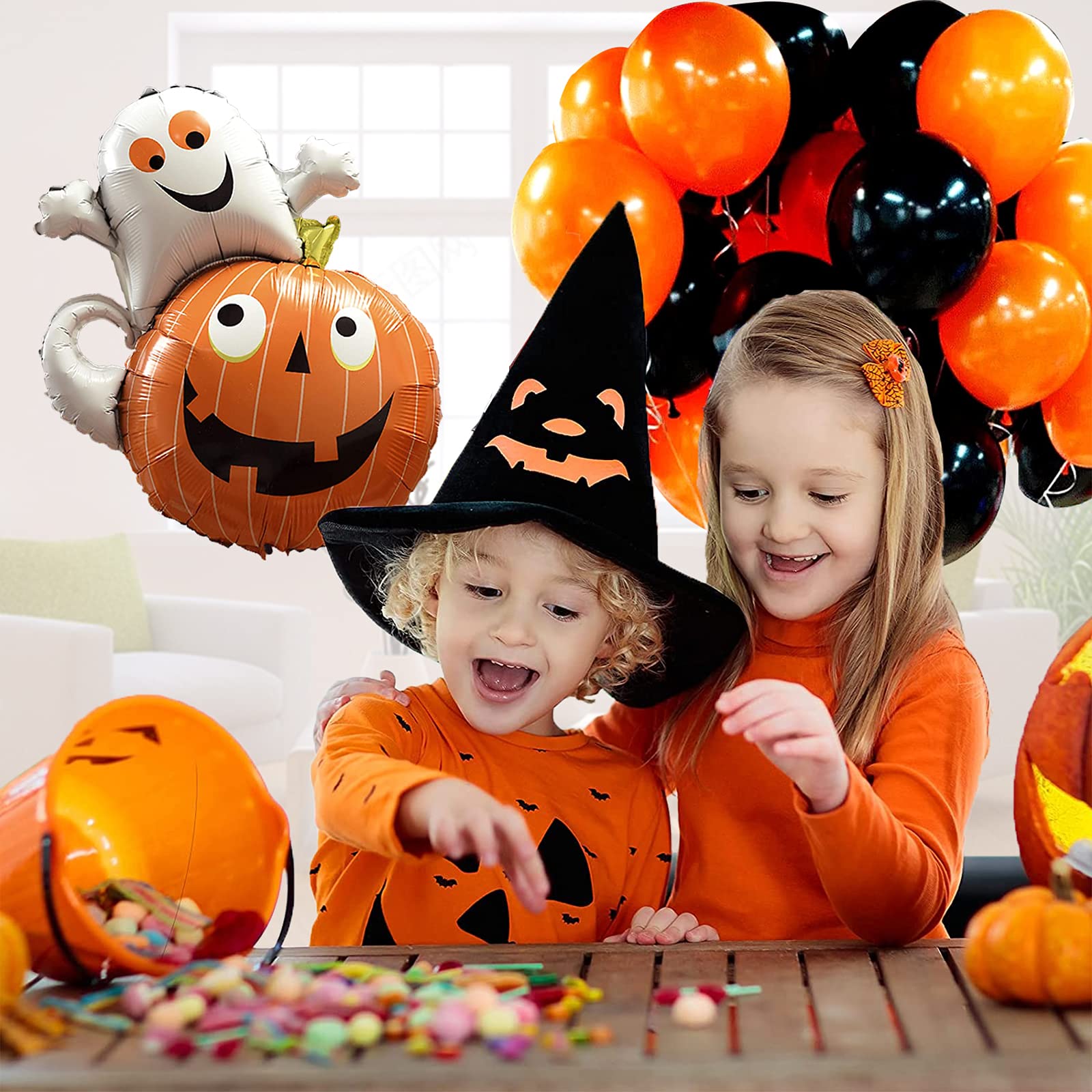 Halloween Balloons - Pumpkin & Ghost Foil Balloons, Latex Balloons for Kids Scary Party Decorations | Perfect for Halloween Birthday Parties, Home Decor & Spooky Events