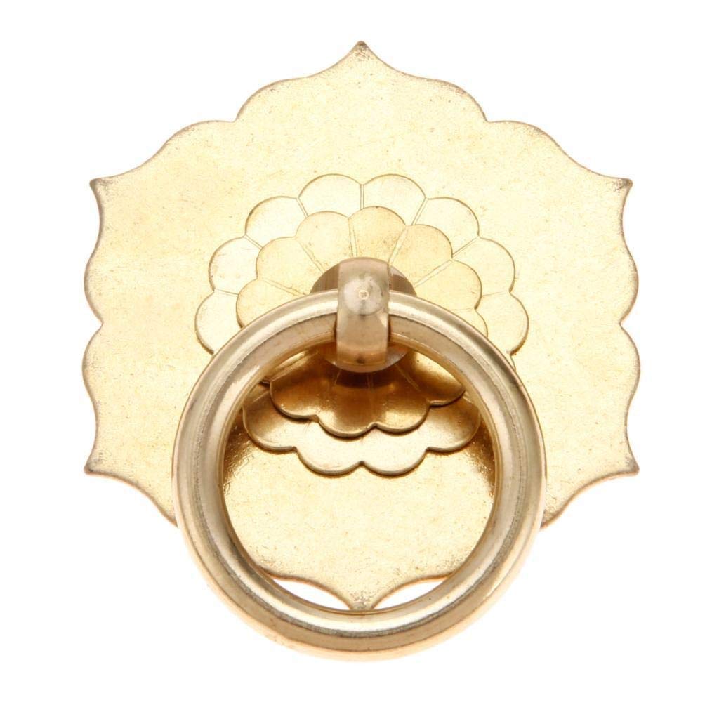 Vintage Brass 35mm Hexagonal Door Handle Pull Ring - Antique Furniture Hardware for Cabinet, Drawer & Vintage Style Doors - Classic Door Knocker for Home Decor