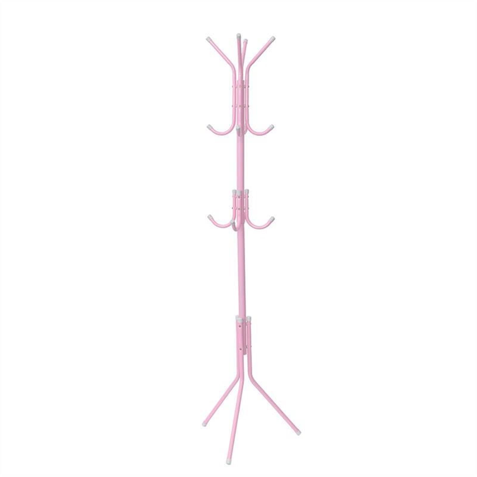 TOMYEUS Freestanding Coat Rack with 12 Hooks - Pink Iron Clothing Organizer for Entryway, Bedroom & Closet (45x175cm) | Space-Saving Hat & Jacket Hanger for Home & Office Organization