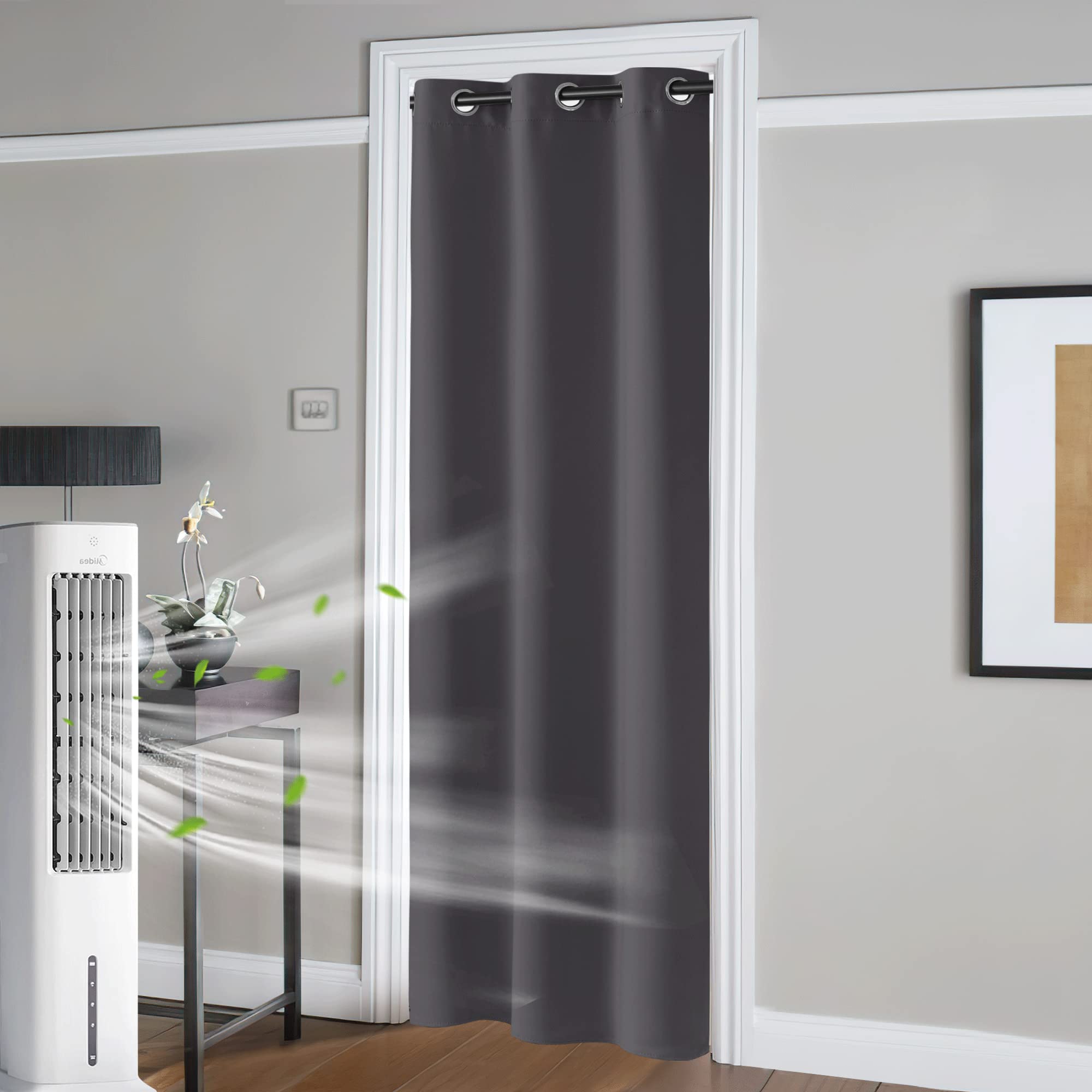 RYB HOME Blackout Doorway Curtains for Bedroom - Thermal Insulated Privacy Room Divider with Rustproof Grommets (Grey, 42x80 Inches, 1 Panel) - Perfect for Closet, Kitchen, Storage Room & Temporary Door Solutions