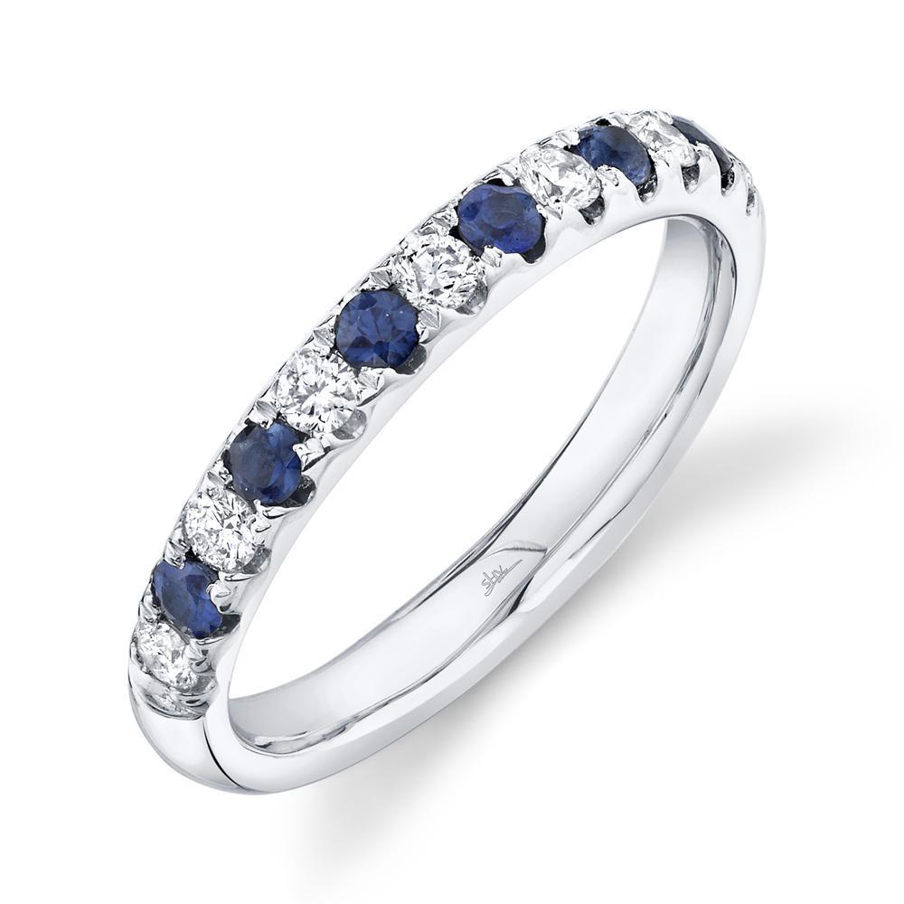 14K Gold 0.60 CTW Round Sapphire & Diamond Wedding Band Ring - Perfect for Engagement, Anniversary & Bridal Jewelry Gifts