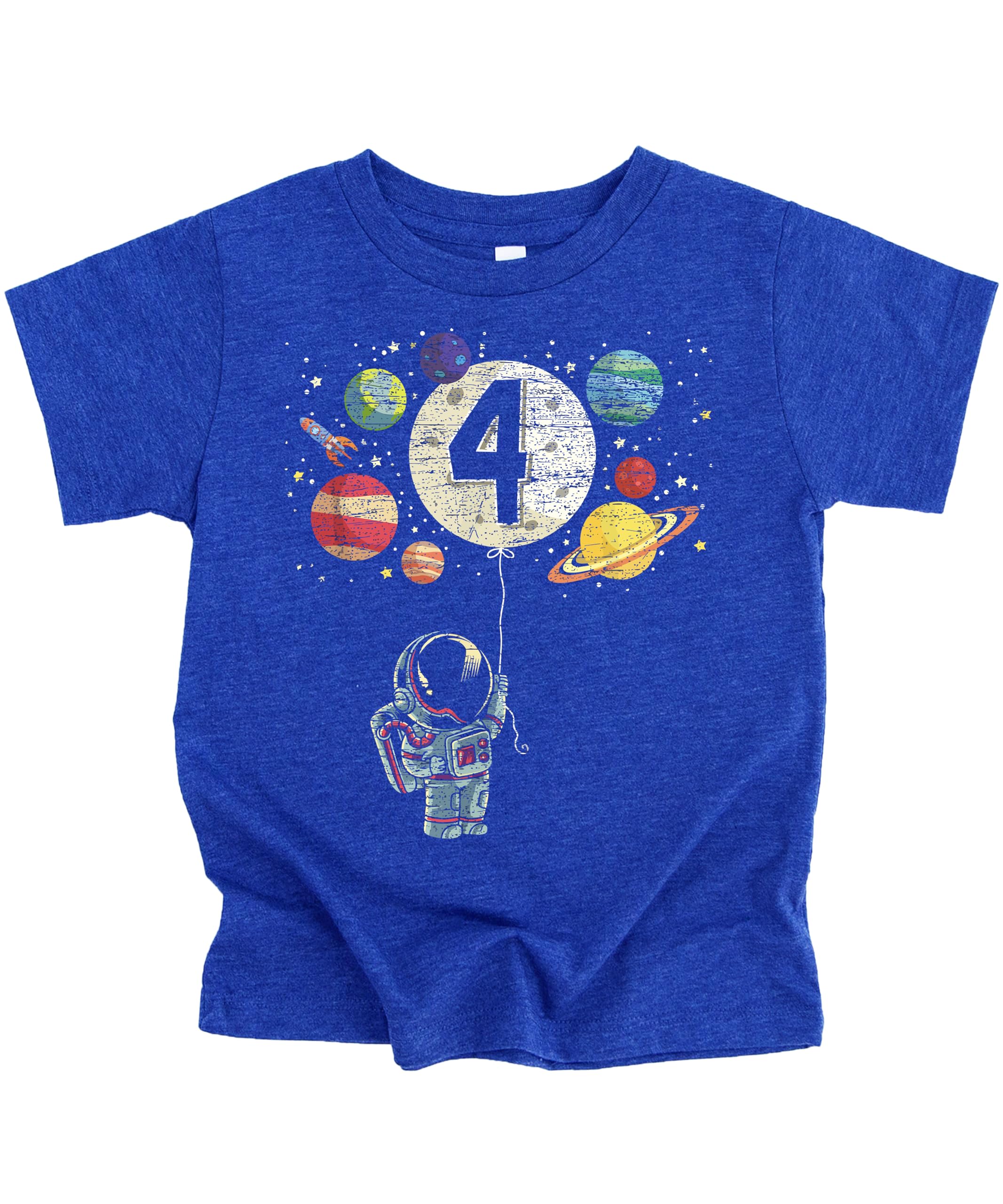 Olive Loves Apple 4th Birthday Astronaut Rocket Space Themed T-Shirt with Moon & Planets Design - Perfect for Kids Birthday Parties & Space-Themed Events