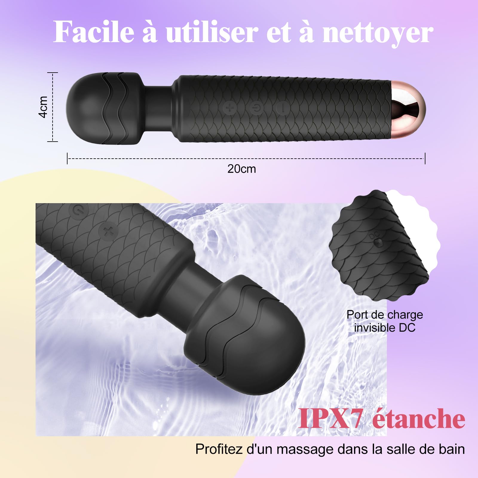 YICOCO Powerful Rechargeable Wireless Electric Wand Massager with 25 Vibration Modes - USB Charging Clitoral Stimulator for Women & Couples - Perfect for Solo Play, Couples Intimacy & Relaxation