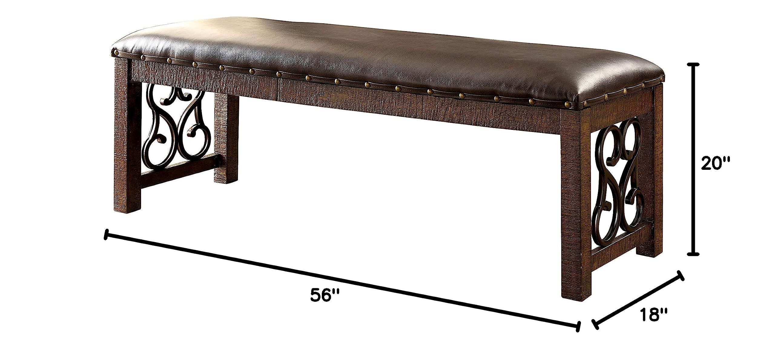 24/7 Shop at Home Adria Padded Dining Bench - Rustic Walnut & Espresso Finish, Comfortable Upholstered Seat for Kitchen, Breakfast Nook, or Entryway Decor