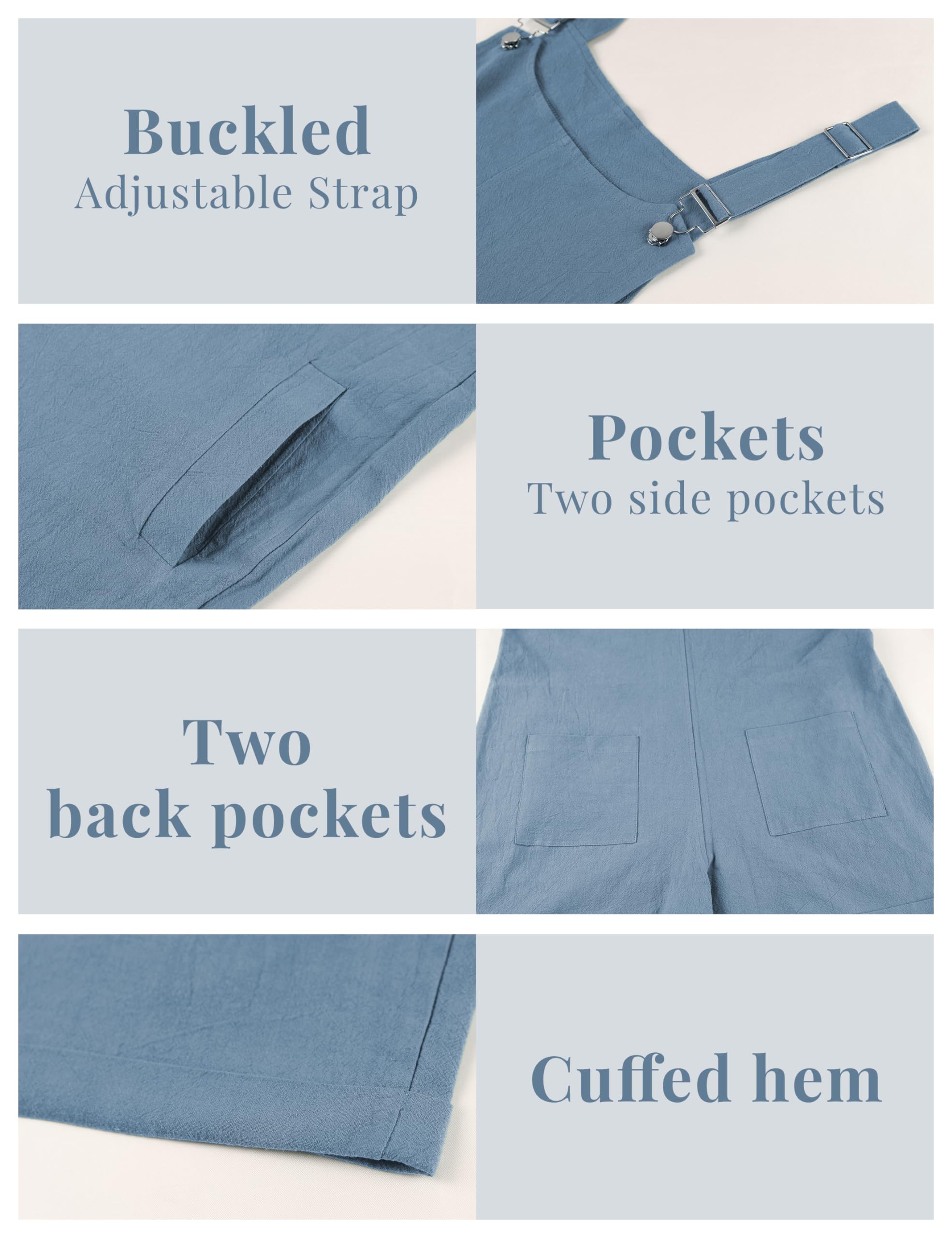 Fiona Jolin Women's Summer Cotton Linen Short Overalls - Casual Bib Denim Shorts Romper with Pockets | Beach Outfit, Vacation Wear, Street Style Fashion