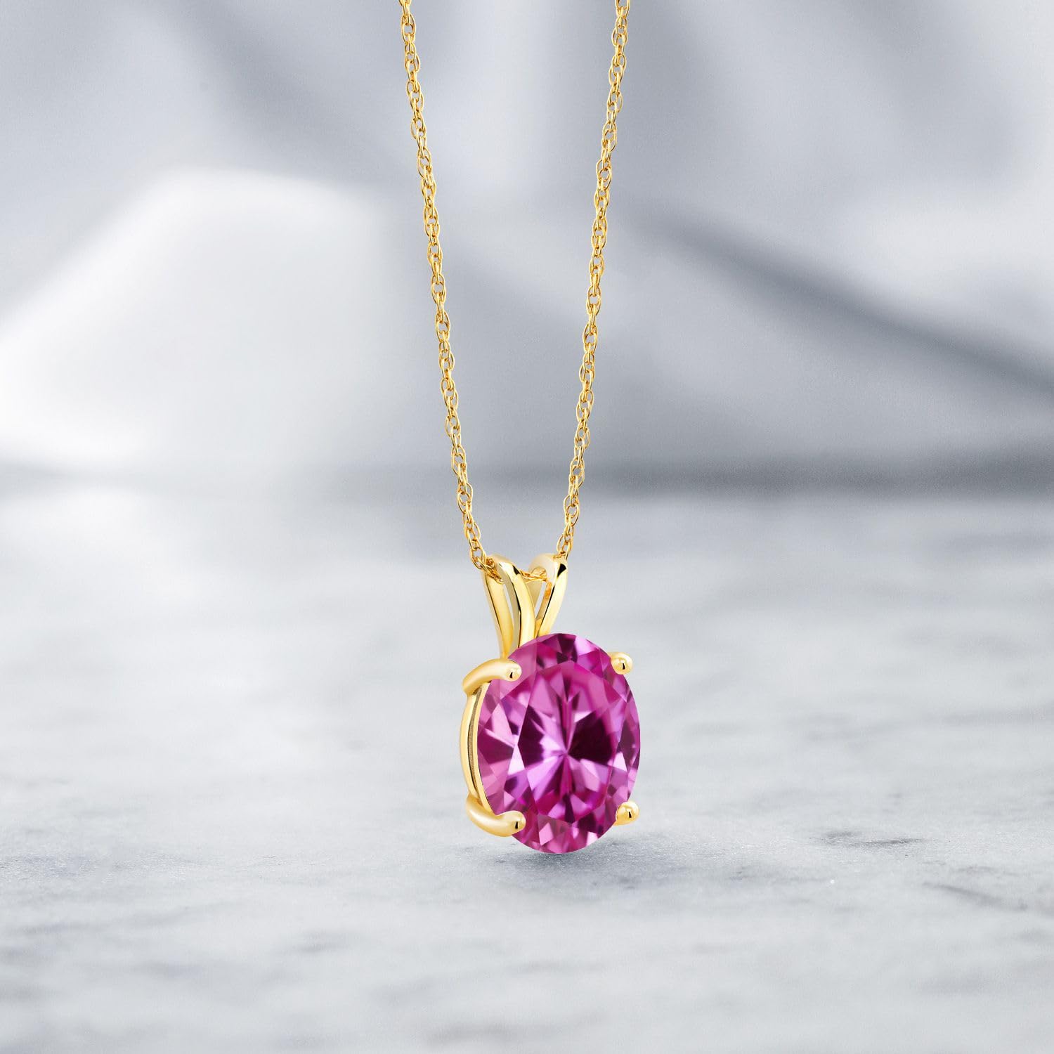 14K Yellow Gold Oval Birthstone Pendant Necklace for Women - 11x9mm Gemstone with 18