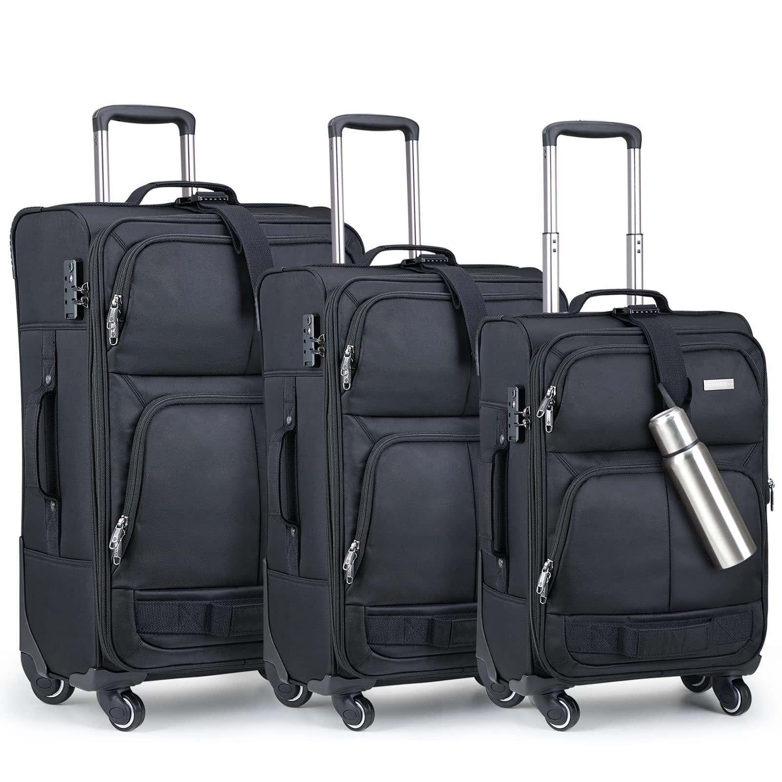 Hanke 20/24/29 Inch Expandable Carry On Luggage Set with Spinner Wheels - 3 Piece Softside TSA Approved Suitcases for Air Travel, Business Trips & Family Vacations - Lightweight & Nestable Storage Design