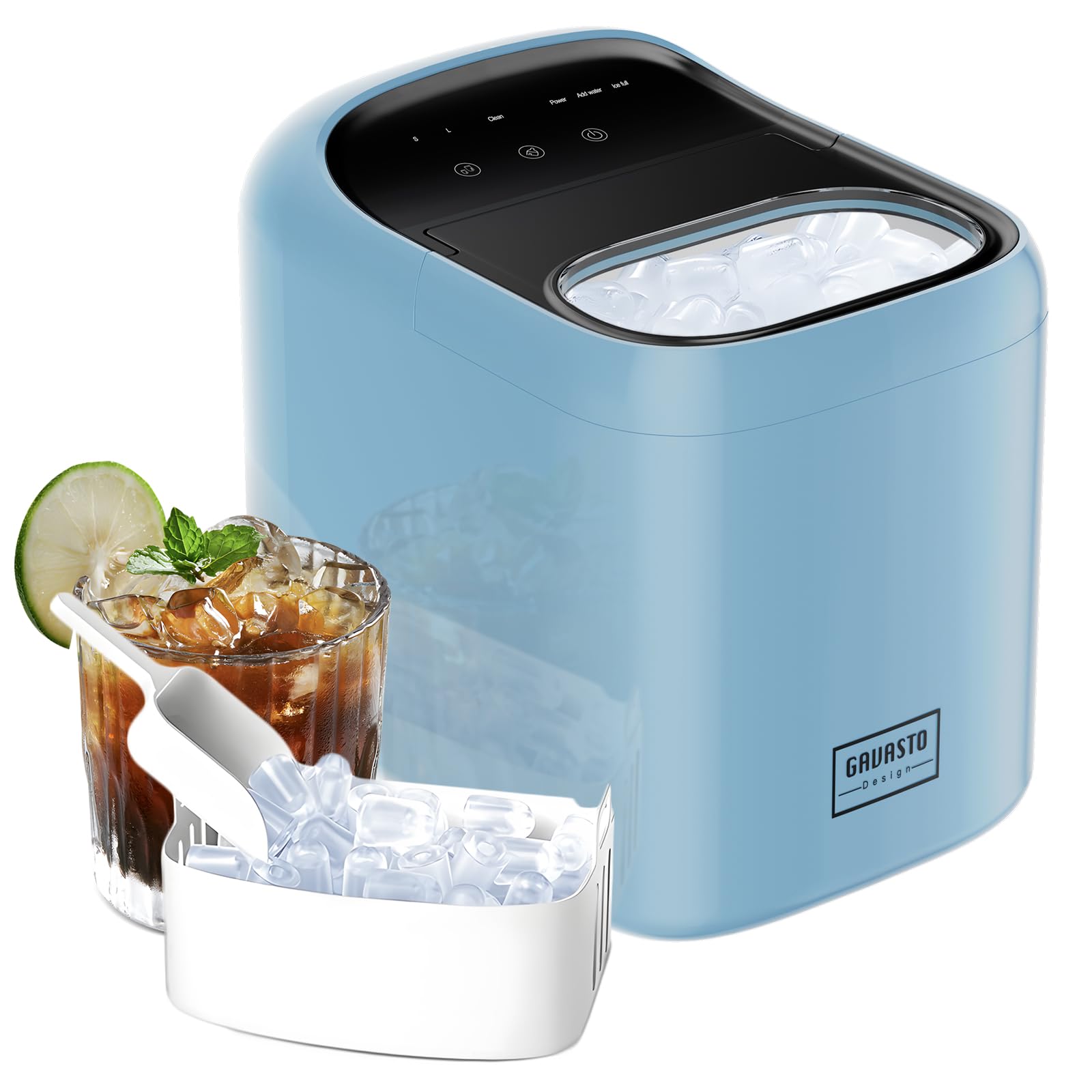 Portable Countertop Ice Maker - 9 Ice Cubes in 6 Minutes, 33lbs Daily Capacity, One-Touch Operation & Self-Cleaning Function with Ice Scoop & Basket - Perfect for Home, Kitchen, Office, Bar, RV & Outdoor Parties (Blue)