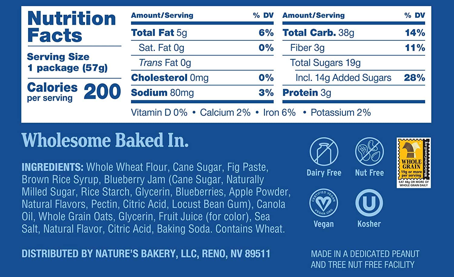 Nature’s Bakery Whole Wheat Fig Bars - Blueberry Flavor, Vegan & Non-GMO Snack Bars, 6 Count (Pack of 6) | Healthy On-the-Go Breakfast, School Lunch or Post-Workout Snack