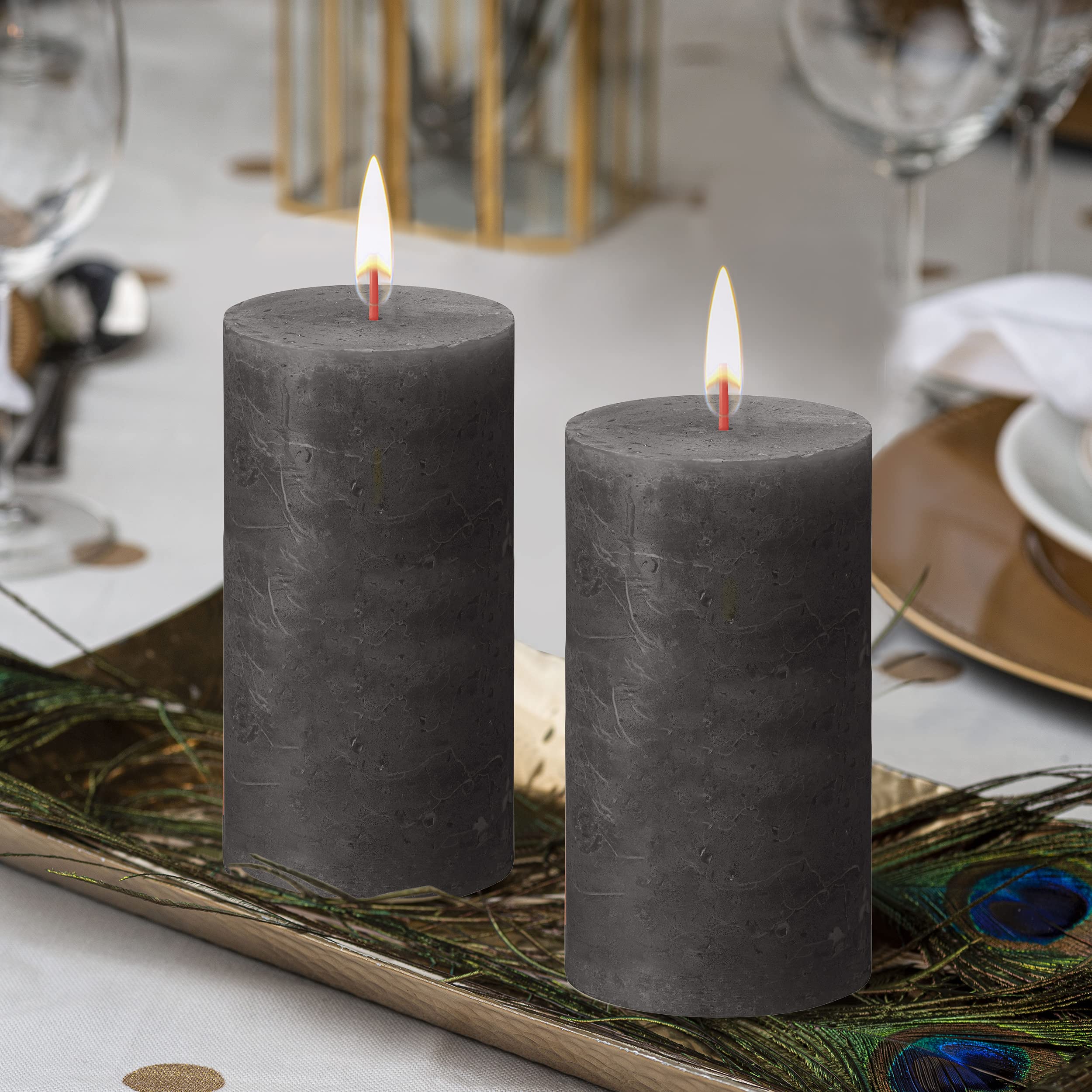 BOLSIUS 6 Pack Black (Stormy Gray) Rustic Pillar Candles - 2.75 x 5 Inches - Unscented Dripless Smokeless 60-Hour Burn Time - Premium European Quality Plant-Based Wax Candles for Wedding, Party, Home Decor, and Romantic Dinner Ambiance