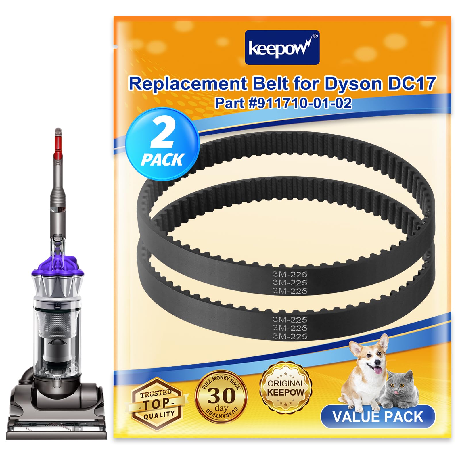KEEPOW DC17 Replacement Belt for Dyson Animal Vacuum Cleaner - 2 Pack (Fits Part 911710-01/02) - Compatible with Dyson DC17, DC17 Animal, DC17 Absolute - Perfect for Pet Hair, Deep Cleaning & Home Maintenance