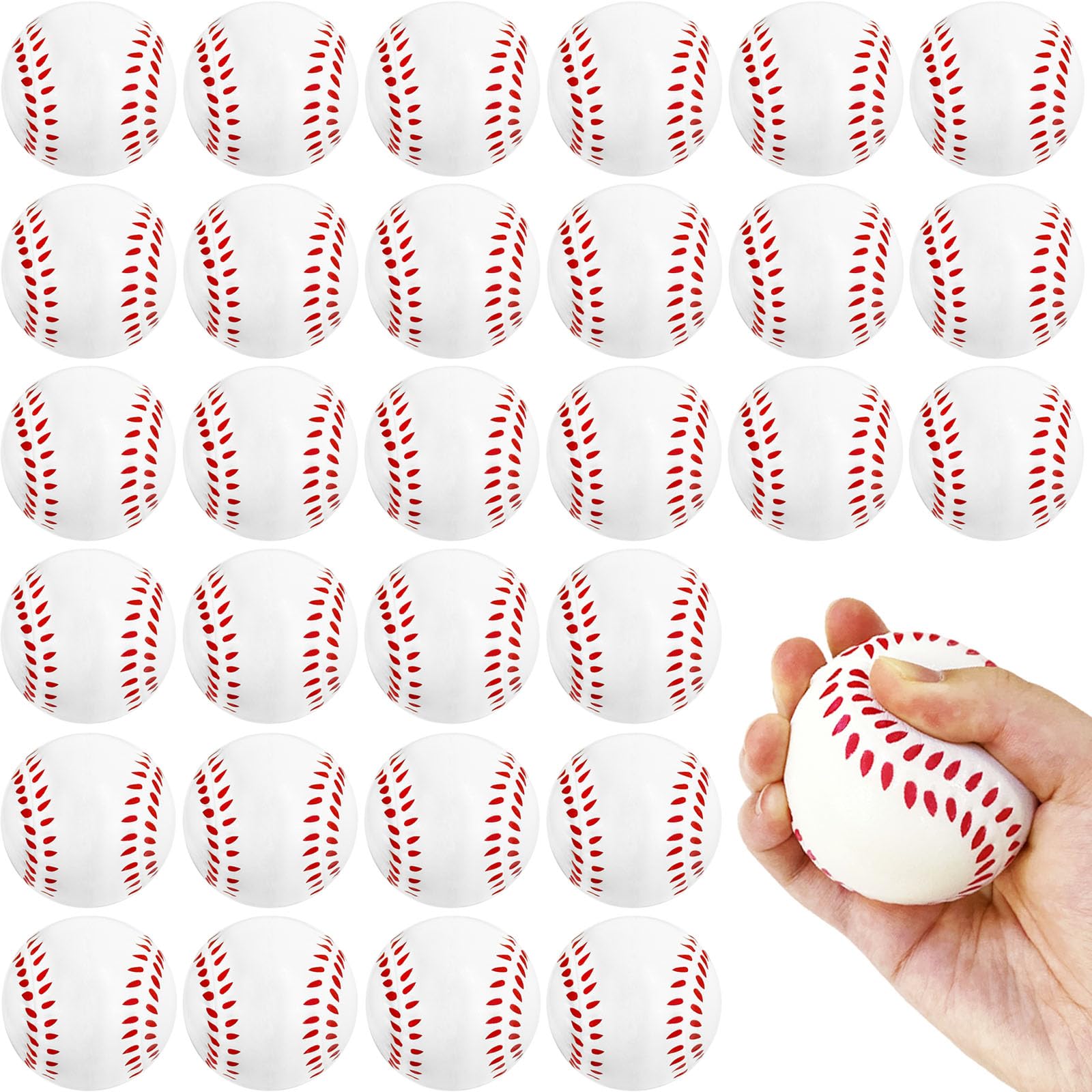 30 Pack Baseball Stress Balls - 2.5 Inch Soft Foam Baseballs for Kids, Sports Party Favors, School Carnival Prizes & Stress Relief Toys - Perfect for Classroom Rewards, Team Sports Events & Office Desk Relaxation