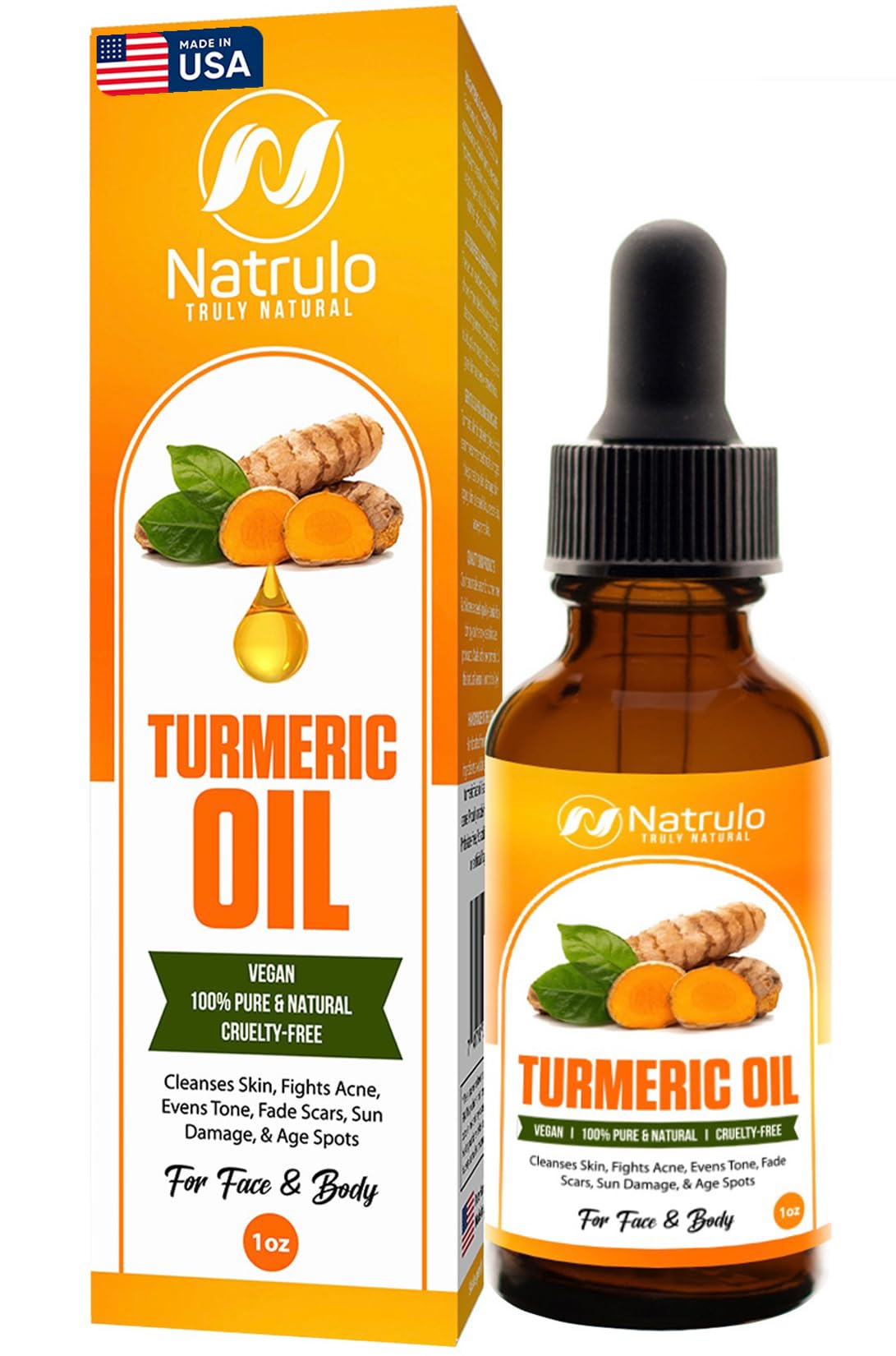 **Organic Turmeric Serum for Face & Body - Natural Skin Brightening Oil for Dark Spots & Acne Scar Treatment - USA-Made Handcrafted Skincare for Even Tone & Glowing Skin - Perfect for Daily Use & Post-Acne Healing**