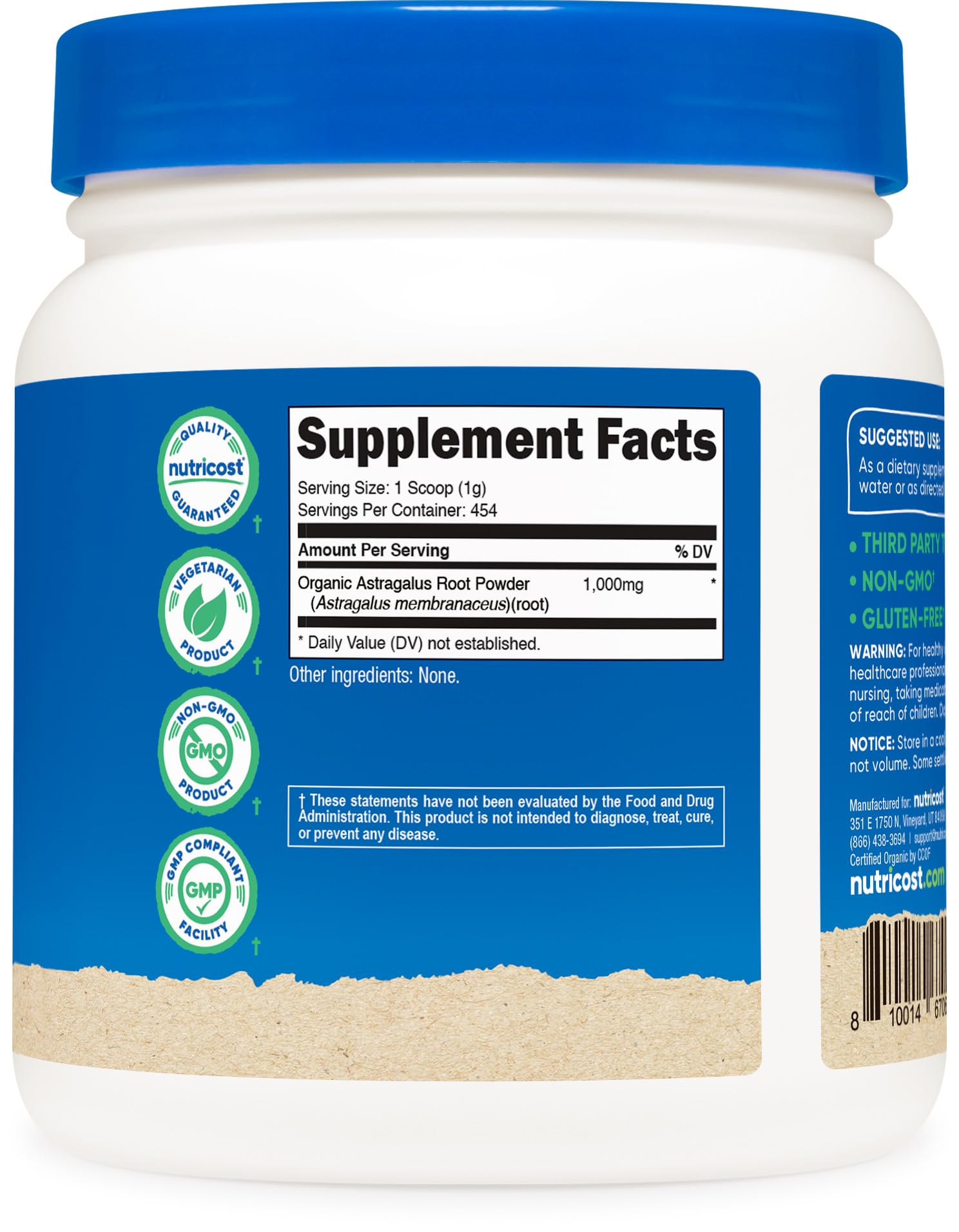 Nutricost Organic Astragalus Root Powder 1LB (454g) - Gluten Free, Non-GMO, Vegetarian, Pure & Natural Dietary Supplement - Boost Immunity & Energy - Perfect for Smoothies, Tea & Wellness Recipes