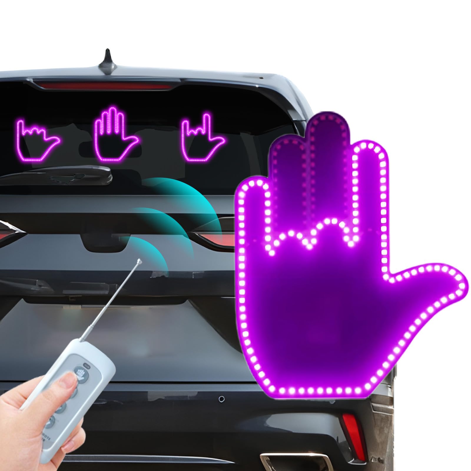 LED Hand Gesture Light for Cars - Glow in the Dark Window Sign, Cool Automotive Accessories for Men & Women (Pink/Purple) - Perfect for Night Driving, Road Trips, and Car Enthusiasts