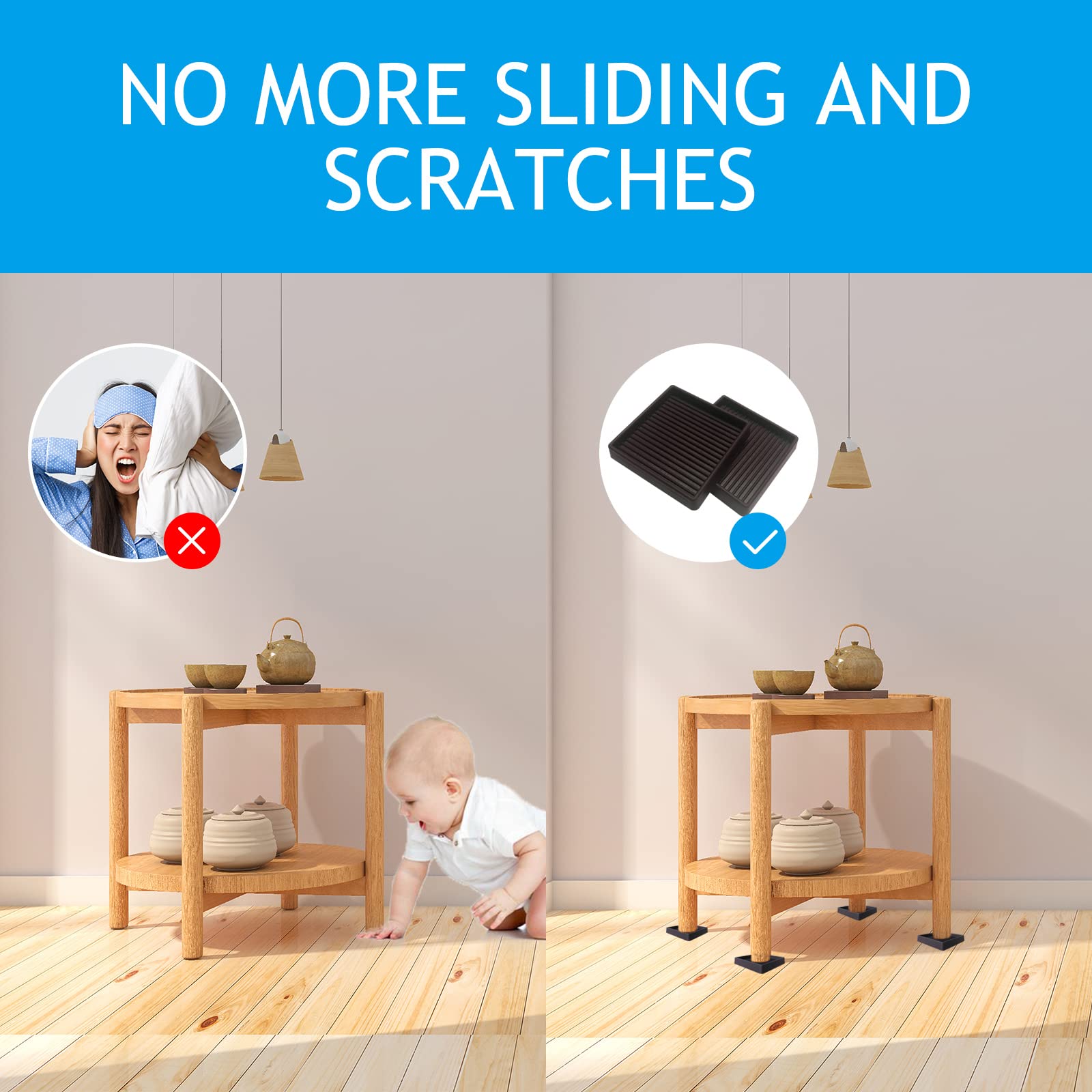 2X2 Inch Square Rubber Furniture Caster Cups - Non-Slip Floor Protectors (4 Pack) - Heavy Duty Furniture Coasters for Chairs, Sofas & Tables - Brown Anti-Skid Pads for Hardwood & Tile Floors - Perfect for Home, Office & Restaurant Use