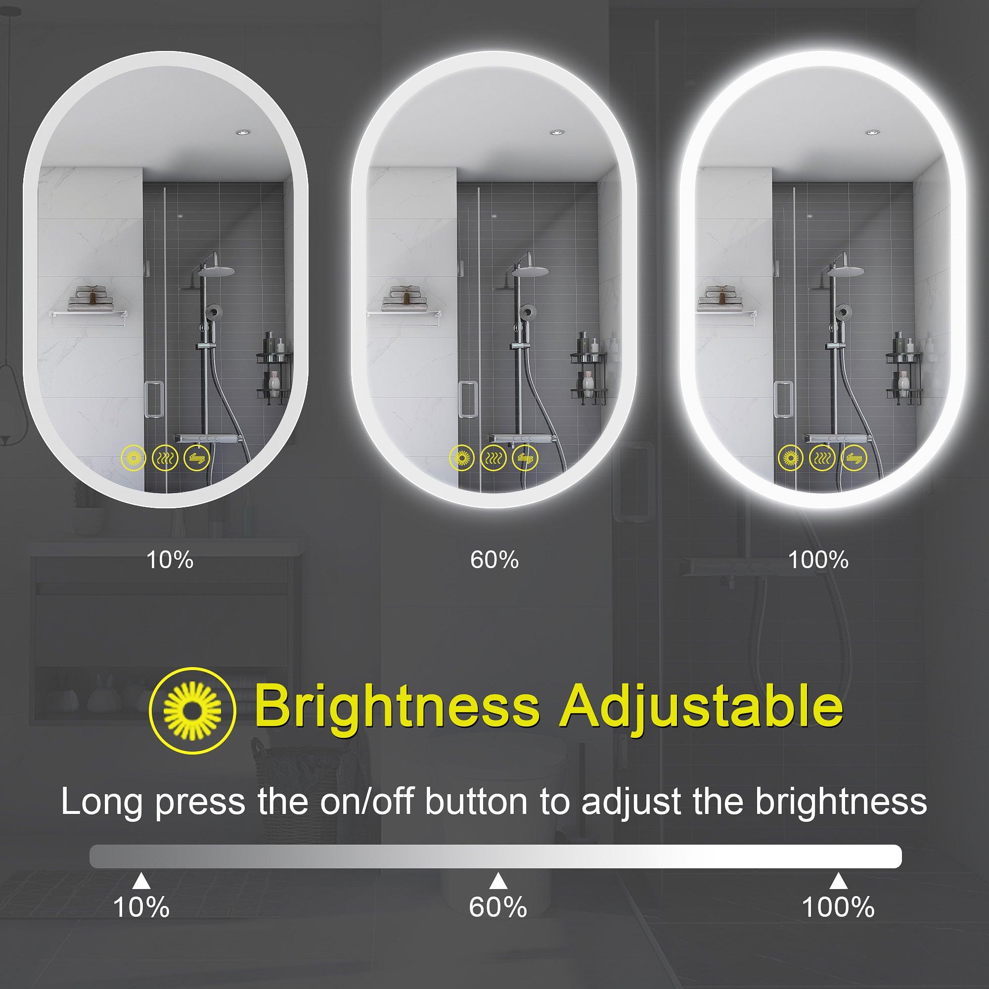 BrightView Oval Frameless LED Anti-Fog Dimmable Bathroom Vanity Mirror - Perfect for Makeup, Shaving & Home Decor