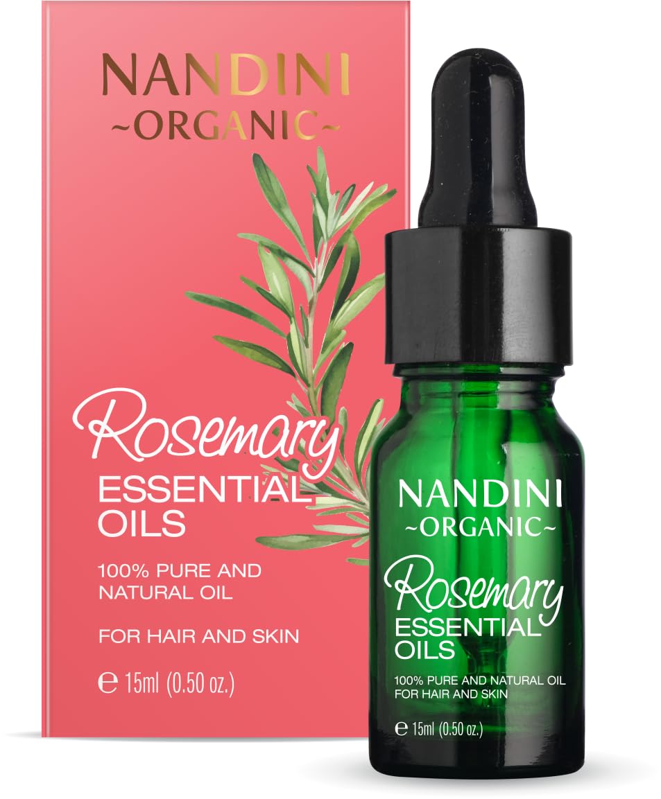 Nandini Organic Rosemary Essential Oil | 100% Pure & Natural | Multipurpose Oil for Skin & Hair Care | Controls Sebum, Prevents Dandruff & Promotes Hair Growth | Aromatherapy & Scalp Treatment | Perfect for DIY Beauty, Massage & Relaxation