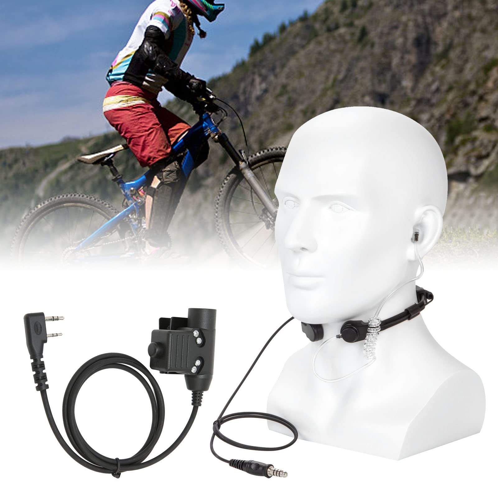 Tactical Throat Mic Headset with Noise Reduction & Adjustable U94 PTT - Compatible with Kenwood TK-3107, Baofeng UV-5R, BF-888S, WLN KD-C1 & Other K Radios - Ideal for Outdoor Adventures, Security, Construction & Emergency Communication