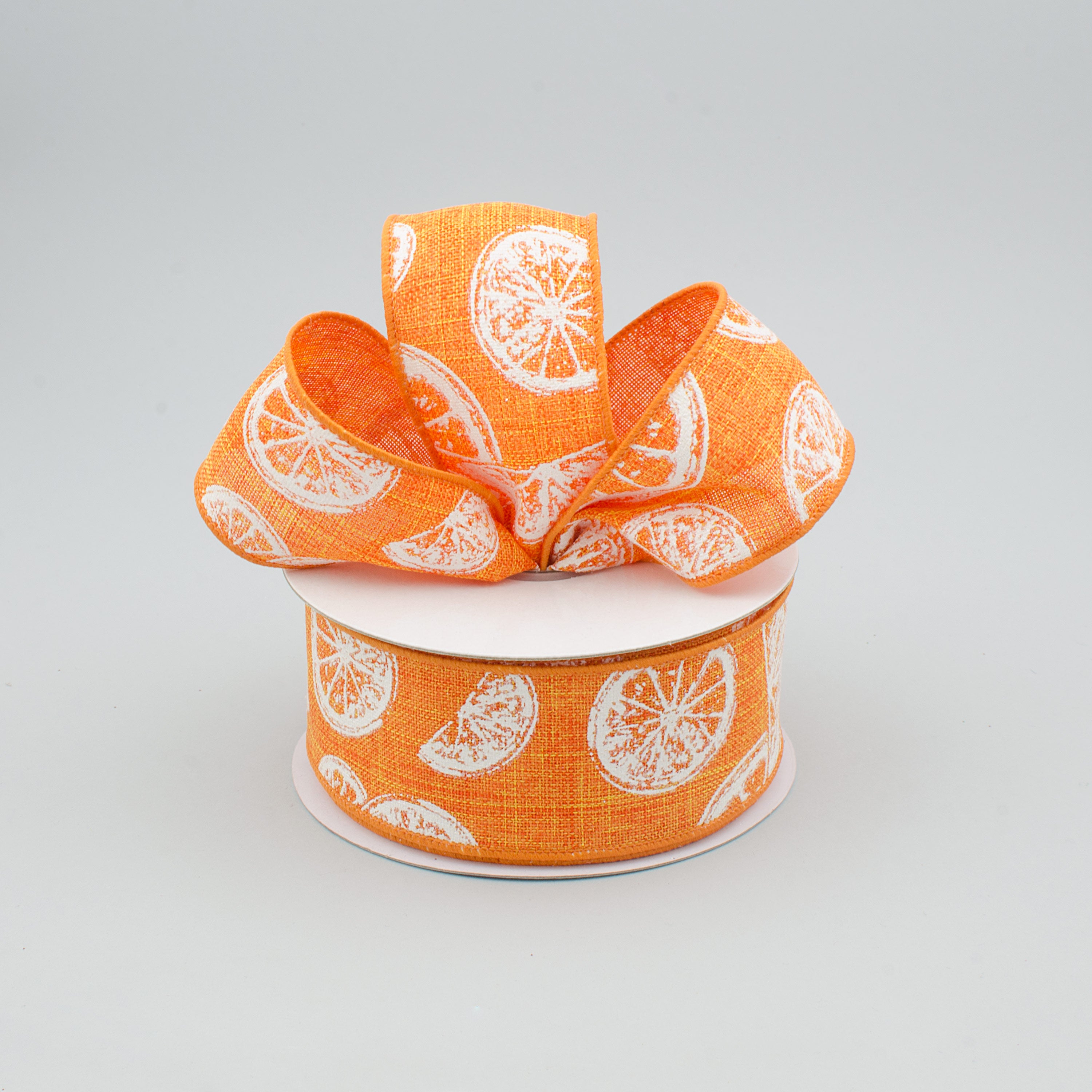 1.5 Inch Royal Canvas Citrus Print Ribbon - Orange & White Striped Craft Ribbon (10 Yards) for Gift Wrapping, DIY Crafts, Party Decorations