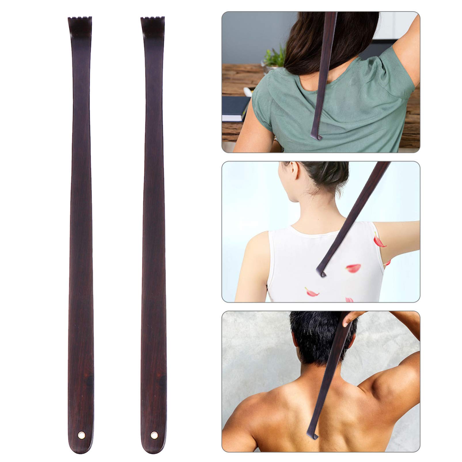 2-Pack Ebony Wood Back Scratcher - Portable Wooden Massage Tool for Itch Relief, Back Massager & Body Scratcher - Perfect for Elderly, Home, Office & Travel Use