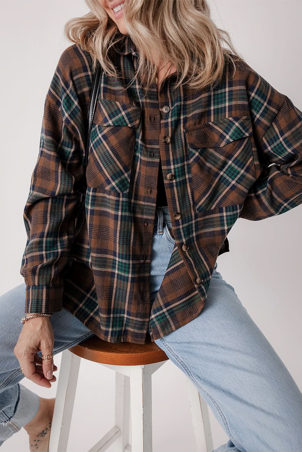Stylish Brown Plaid Shacket with Pockets for Men & Women | Cozy Fall & Winter Layering | Perfect for Outdoor Adventures & Casual Outfits
