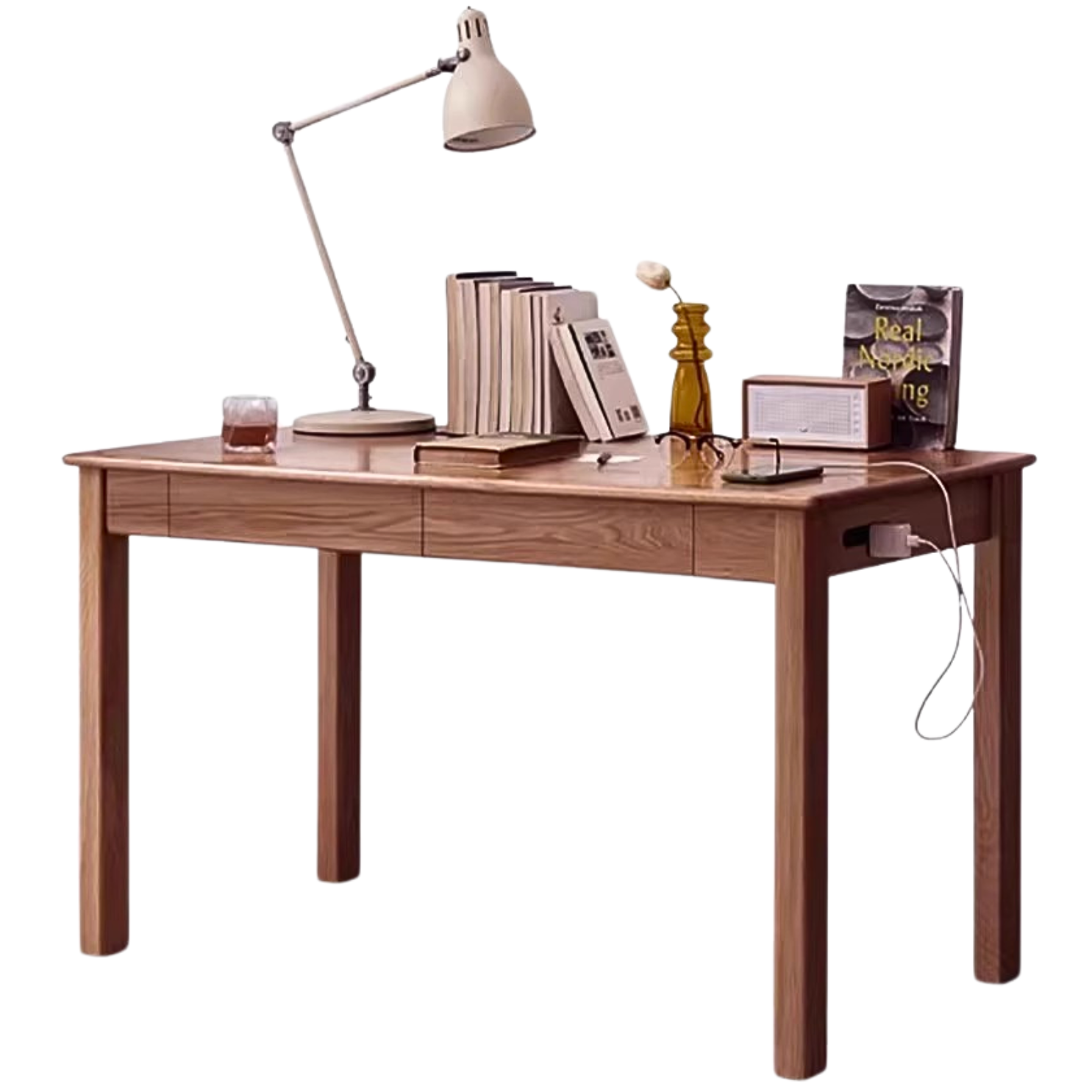 Premium Solid Oak & Ash Wood USB Office Desk - Modern Home & Workspace Furniture for Productivity & Organization | Perfect for Remote Work, Study & Office Setup