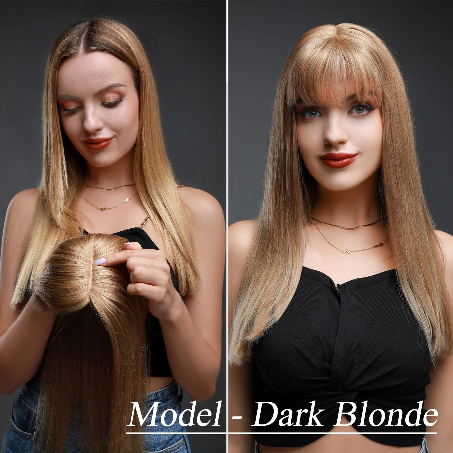 MY-LADY Human Hair Toppers for Women - 150% Density Remy Hair Topper with Silk Base & Bangs - 7x13cm Clip-in Hairpiece for Thinning Hair - 18 Inch Straight #1B Natural Black - Perfect for Daily Wear, Parties & Special Occasions
