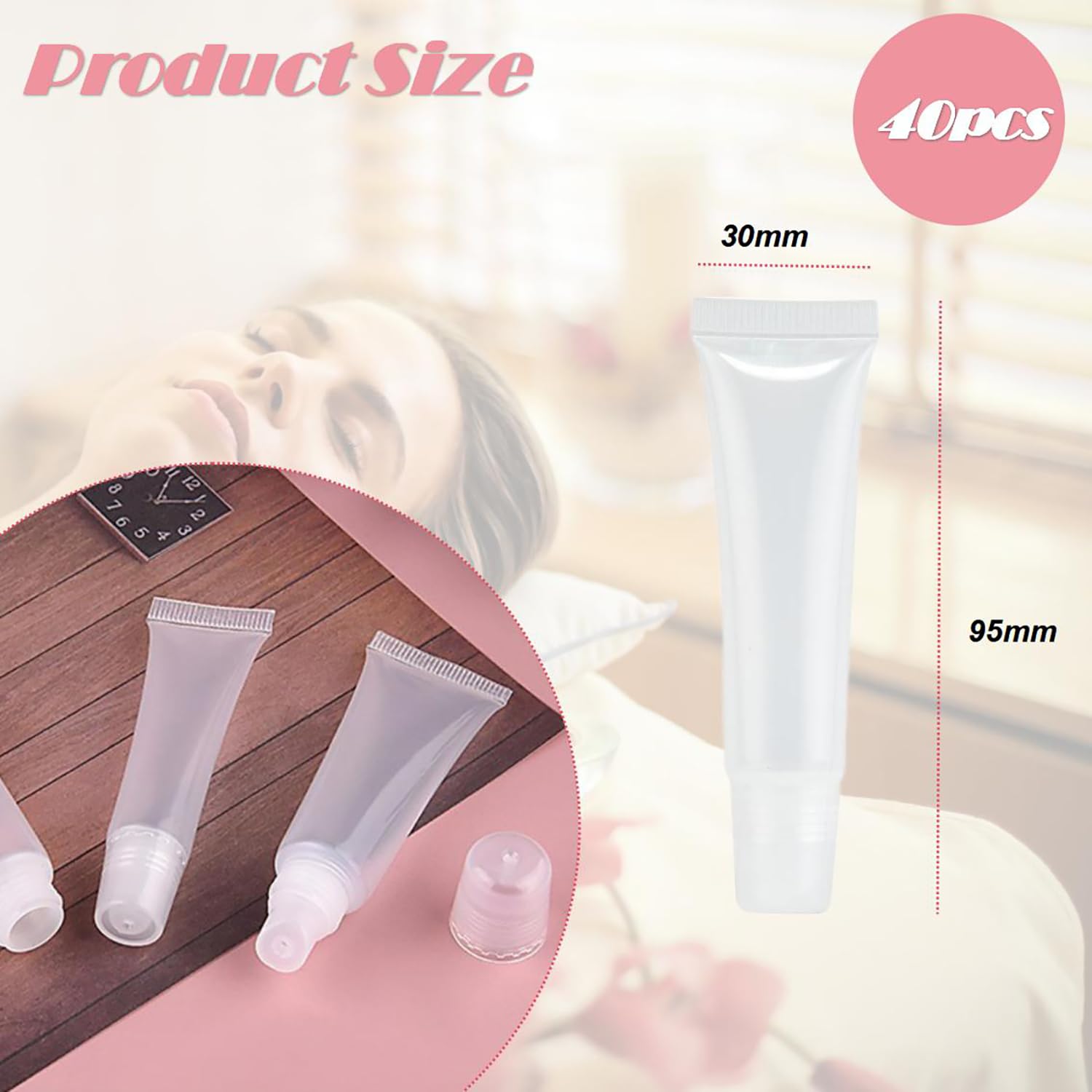 40Pcs 15ML Clear Refillable Lip Gloss Tubes - Soft Squeeze Empty Cosmetic Containers for DIY Lip Balm, Makeup & Travel Toiletries - Perfect for Home Beauty Kits, Salon Use & On-the-Go Touch Ups