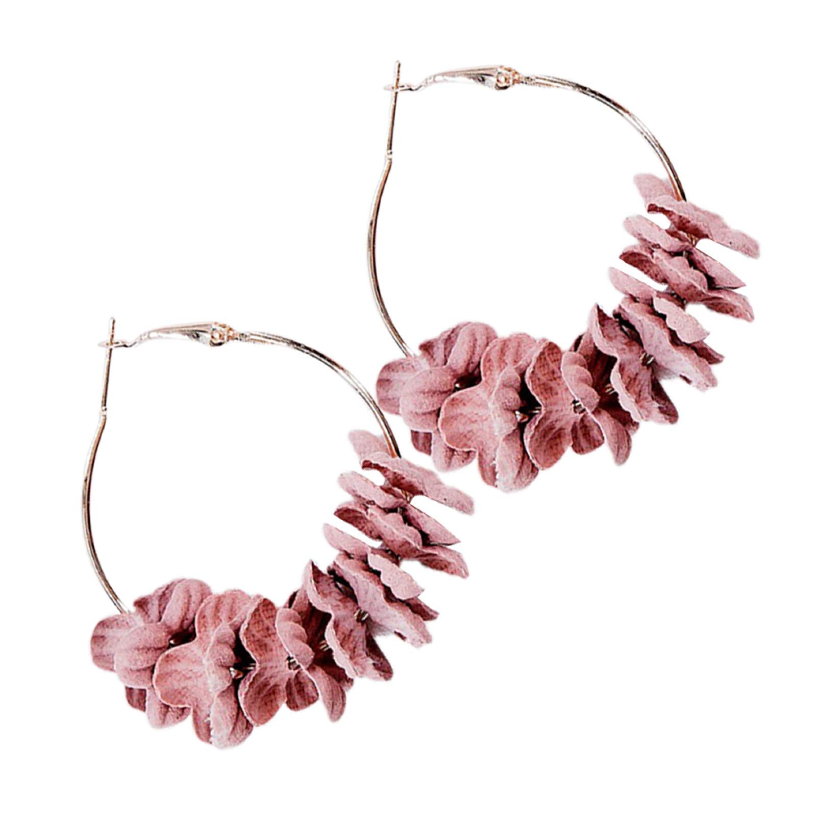 Qiguch66 Dried Flower Hoop Earrings for Women - Fashion Metal Plated Round Earrings, Party Jewelry Gift for Girls (Pink) | Perfect for Weddings, Date Nights & Special Occasions