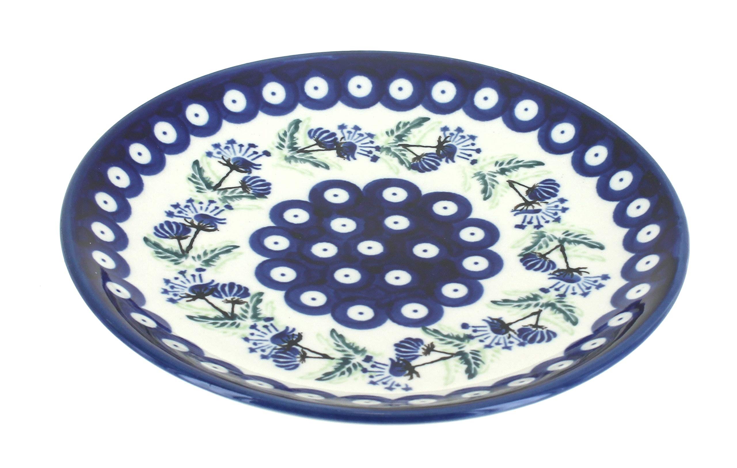 Hand-Painted Blue Rose Polish Pottery Dessert Plate - Sweet Annie Design - Perfect for Afternoon Tea, Wedding Favors & Home Decor