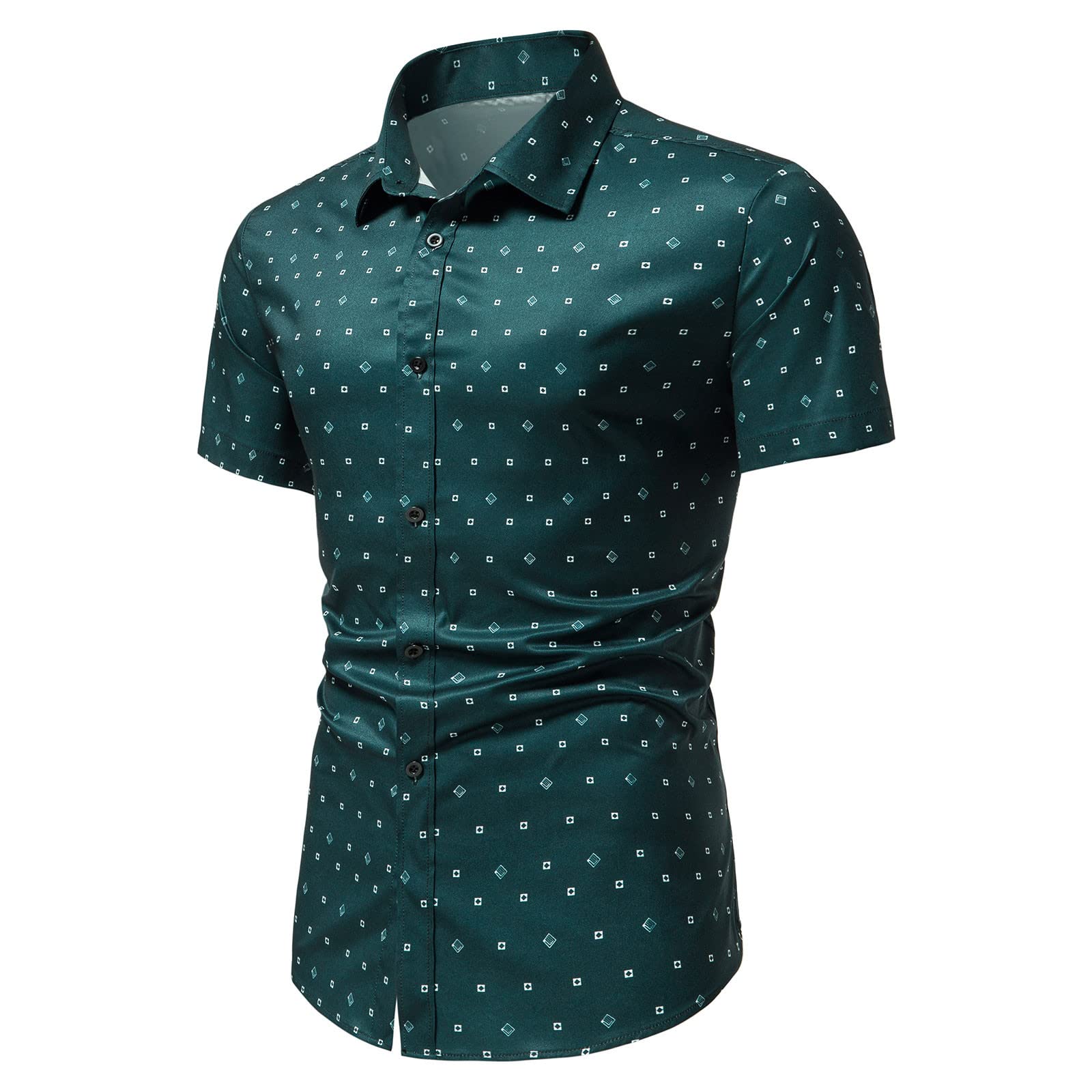 Men's Short Sleeve Polka Dot Print Dress Shirt - Slim Fit Lapel Casual Business Button Down Shirt for Office, Party & Summer Wear