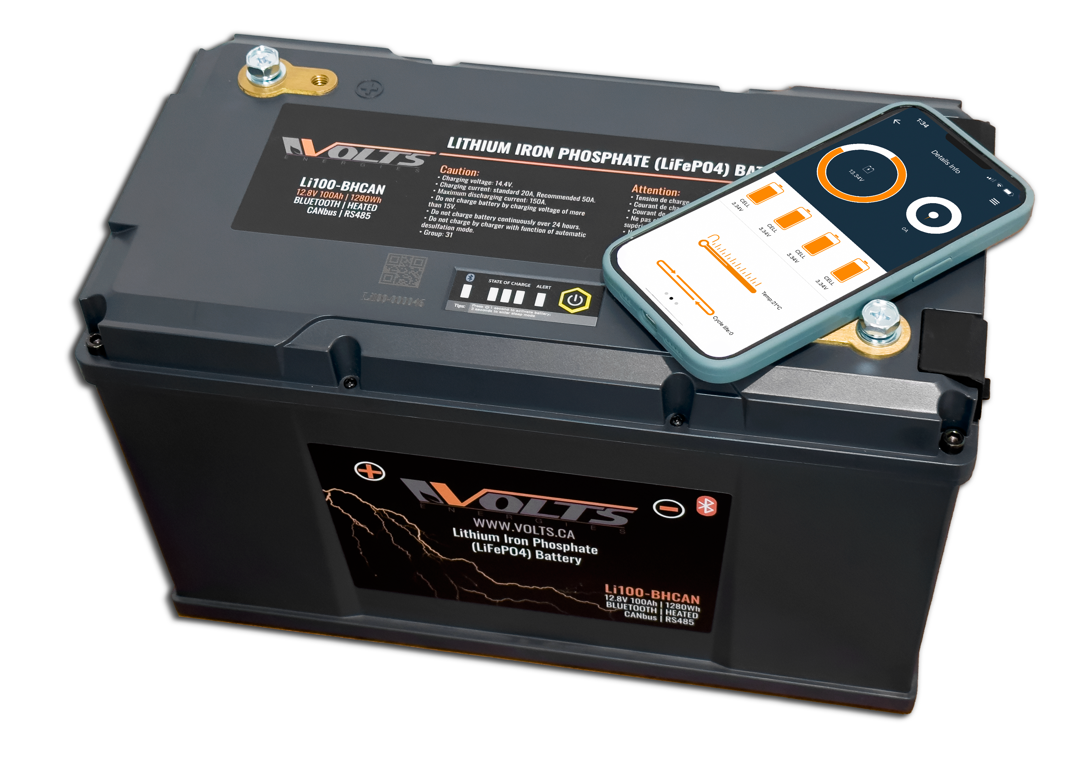 LiFePO4 Smart Self Heating 12V 100Ah Lithium Iron Phosphate Battery - Perfect for RV, Marine, Solar Power Systems & Off-Grid Applications