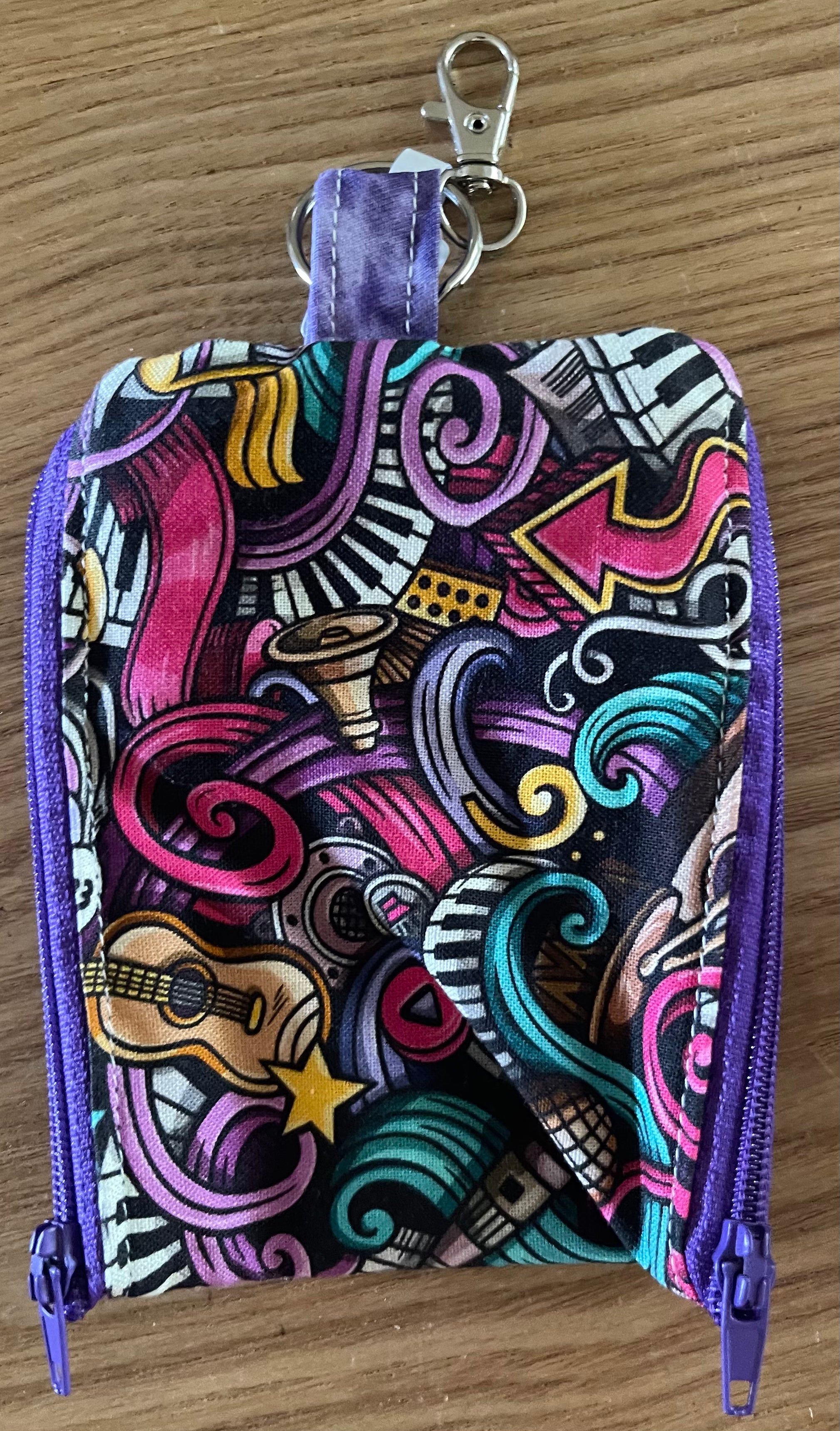 2 Pocket Zipper Keychain Purse with Dots & Bright Patterns - Compact Wallet for Keys, Cards & Cash - Perfect for Travel, Shopping & Everyday Use