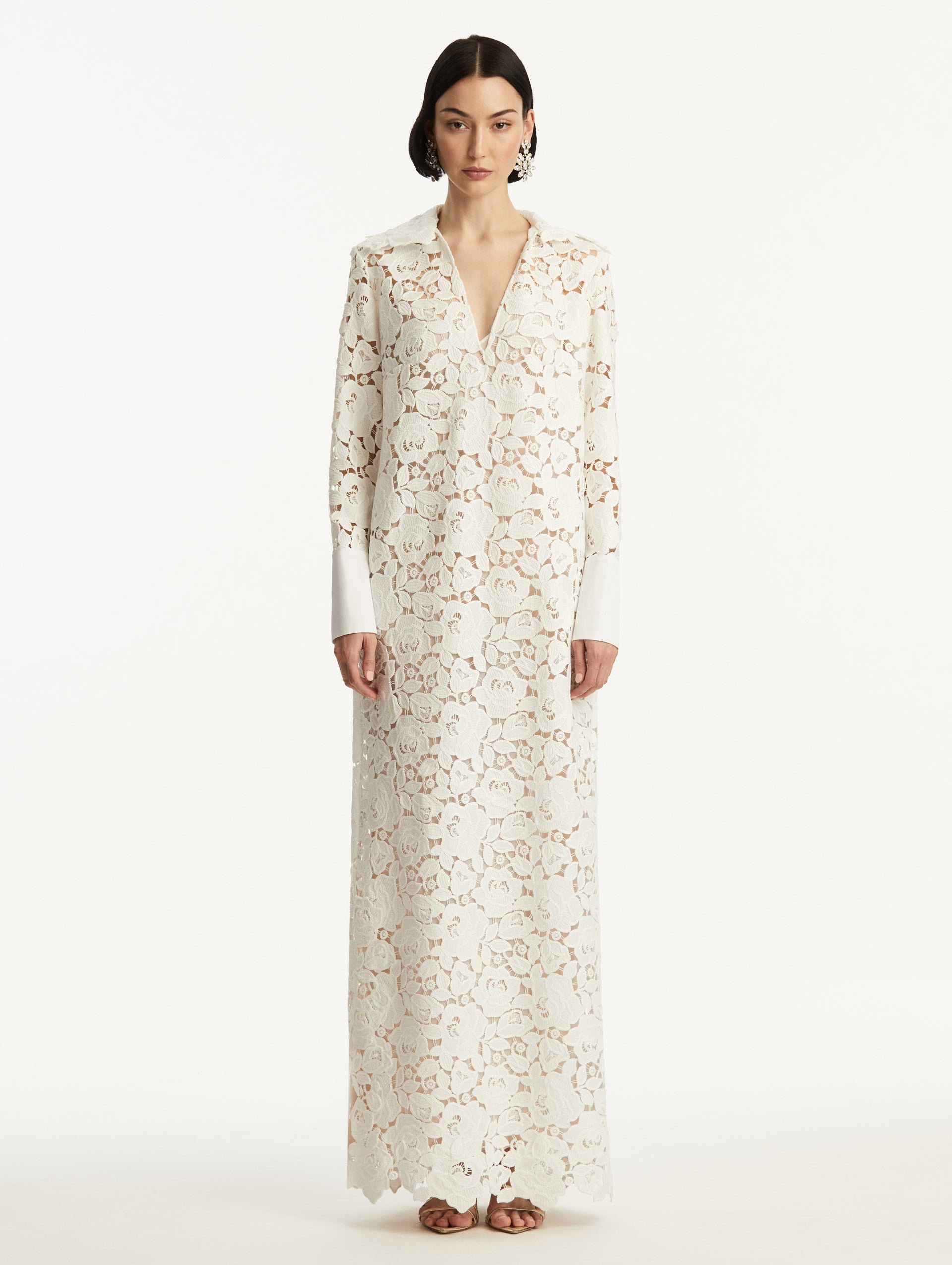 Elegant English Rose Guipure Long Sleeve Evening Gown - Vintage Lace Formal Dress for Weddings, Prom & Special Occasions