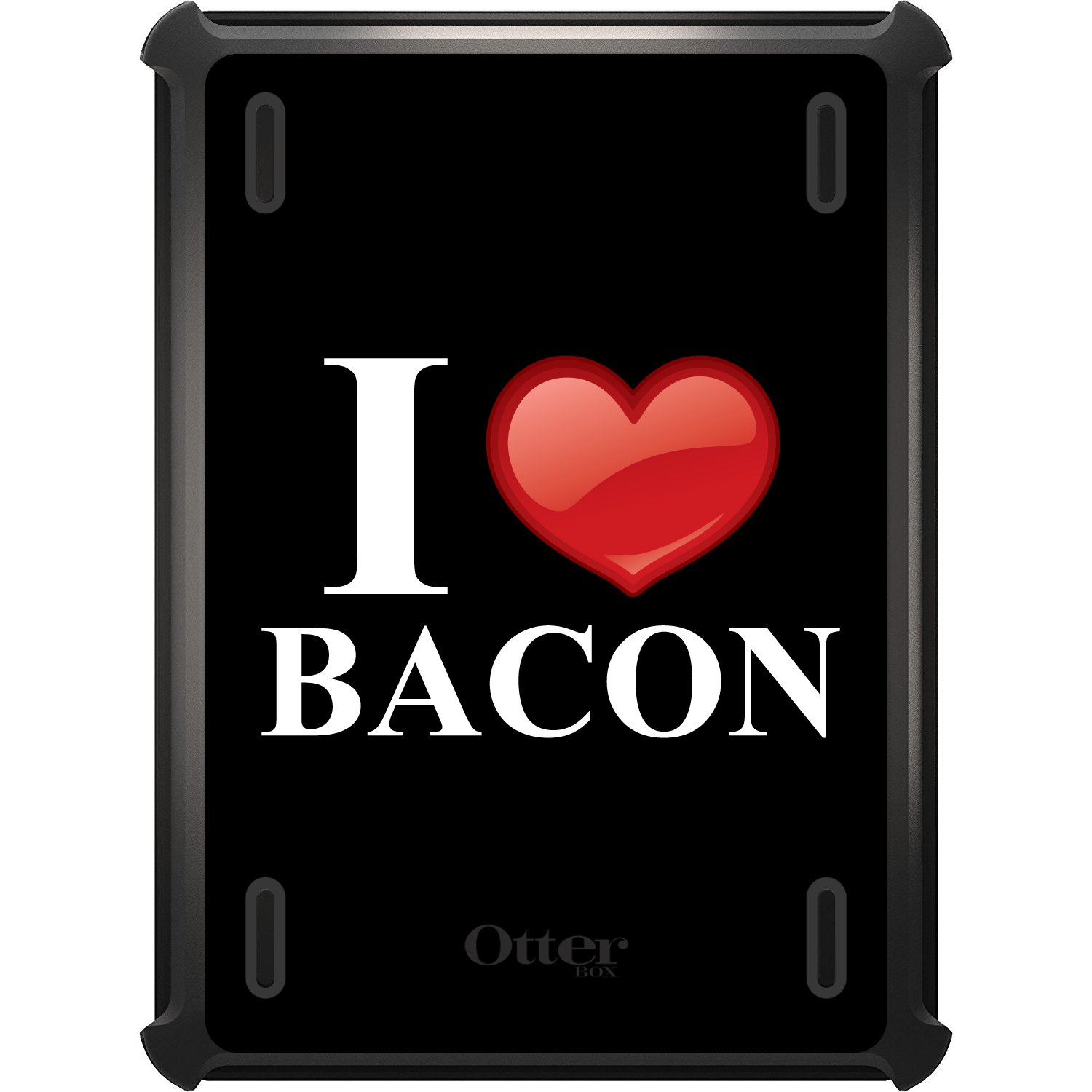 DistinctInk Protective Case Compatible with iPad Mini 5 (5th Generation 2019) - Slim Shockproof Cover with Stand, Replacement for OtterBox Defender - Black/White/Red Bacon Design - Perfect for Work, Travel & Home Use