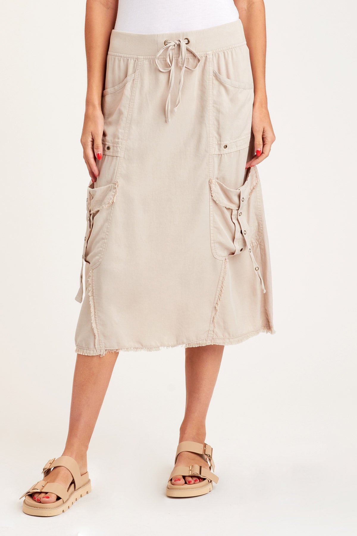 Bellamy Skirt Cremini - Women's Fashion Midi Skirt with Elastic Waist, Comfortable & Stylish for Casual Wear, Office, and Date Nights