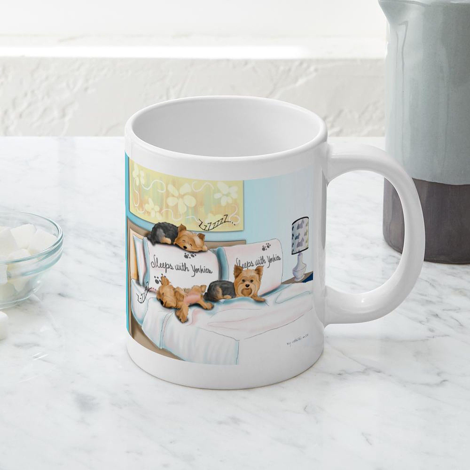 Sleeps With Yorkies 20 oz Ceramic Coffee Mega Mug - Large Insulated Tea Cup for Home, Office & Gifts - Funny Dog Lover's Mug for Coffee, Tea & Hot Beverages