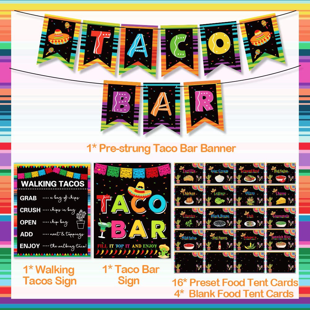 Taco Bar Decoration Kit - Mexican Fiesta Party Supplies with Banner, Sign Tent & Garland for Cinco de Mayo, Bachelorette, Bridal Shower, Wedding & Birthday Celebrations | Perfect for Taco Tuesday, Themed Parties & Festive Gatherings