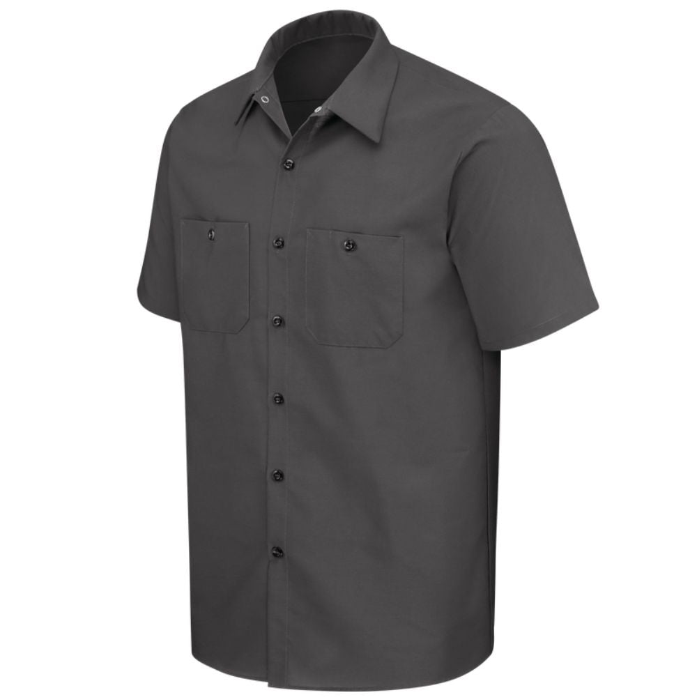 Red Kap Men's Short Sleeve Industrial Work Shirt - Durable Cotton Twill, Moisture-Wicking, Charcoal (SP24CH) - Perfect for Construction, Warehouse & Mechanic Work