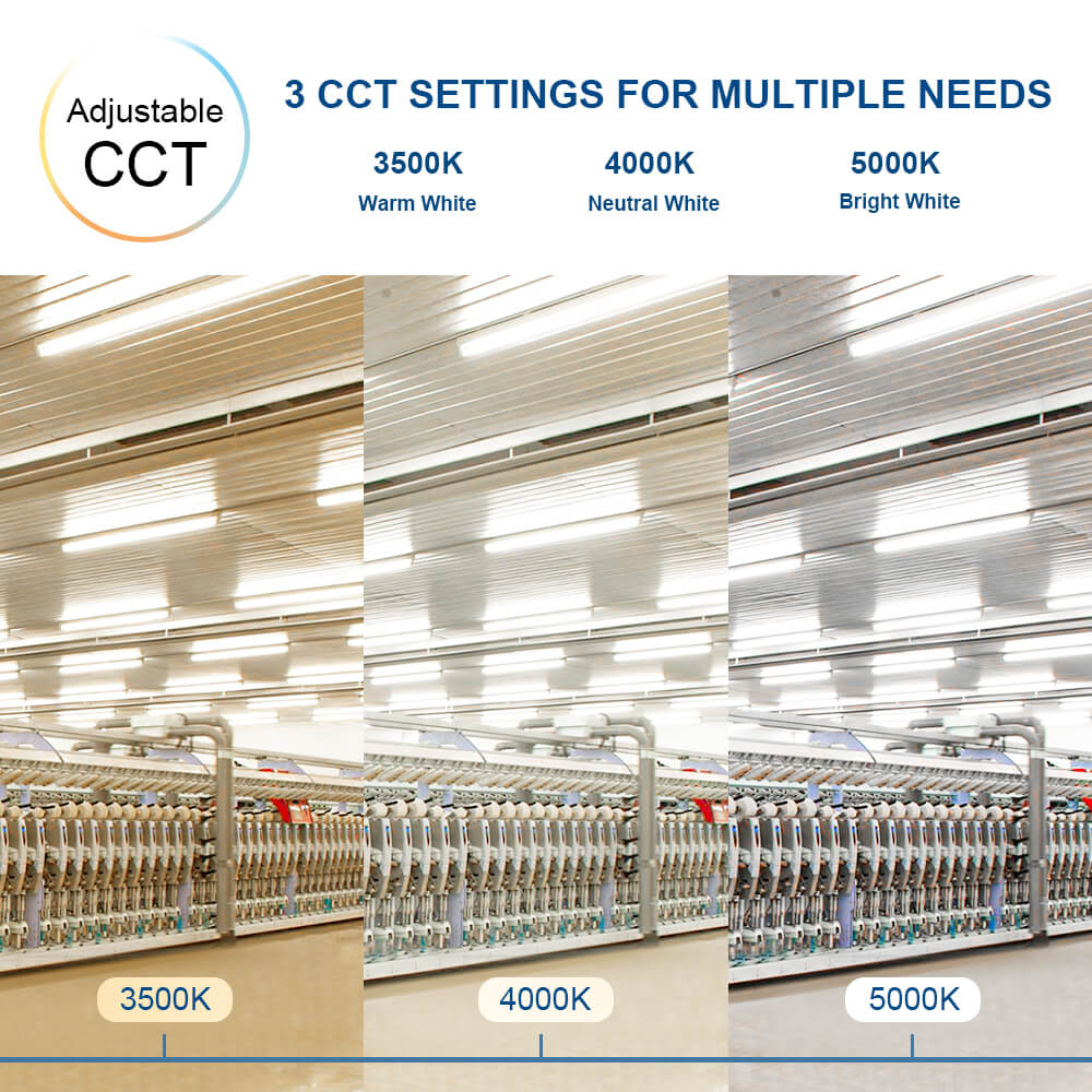 8 Ft LED Strip Light Fixtures - Pack of 4, Watts Selectable (11,400 Lumens), CCT 3500K/4000K/5000K - Perfect for Under Cabinet Lighting, Closet, Garage, and Home Decor