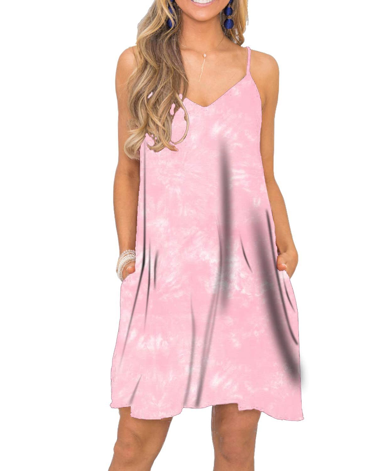 BEUFRI Women's Summer Spaghetti Strap Swing Dress - Casual Sleeveless Tank Cover Up with Pockets | Beachwear, Vacation Outfit, Poolside Lounge Dress