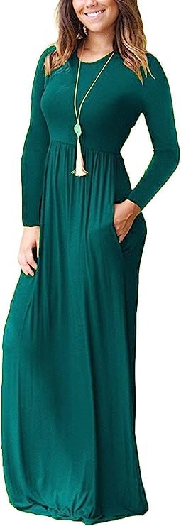MISFAY Women's Long Sleeve Loose Plain Maxi Dress with Pockets - Casual Flowy Long Dress for Everyday Wear, Beach, Travel & Date Night