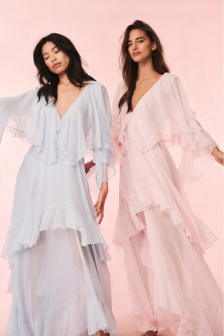 Collia Silk Maxi Dress - Elegant Long Flowy Evening Gown in Pale Pink | Perfect for Weddings, Parties & Special Occasions