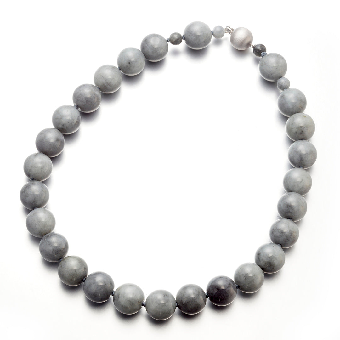 17mm Mottled Gray Jade Bead Necklace - Natural Stone Jewelry for Women, Handmade Boho Chic Necklace - Perfect for Meditation, Yoga & Spiritual Healing