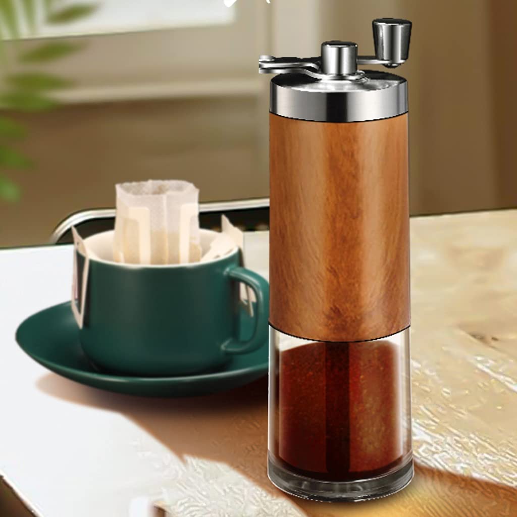 Premium Manual Espresso Coffee Grinder - Hand Crank Bean Grinder for Home Use, Adjustable Coarseness, Portable 5.2 x 15.7cm (Brown) - Perfect for Camping, Travel & Fresh Espresso Brewing