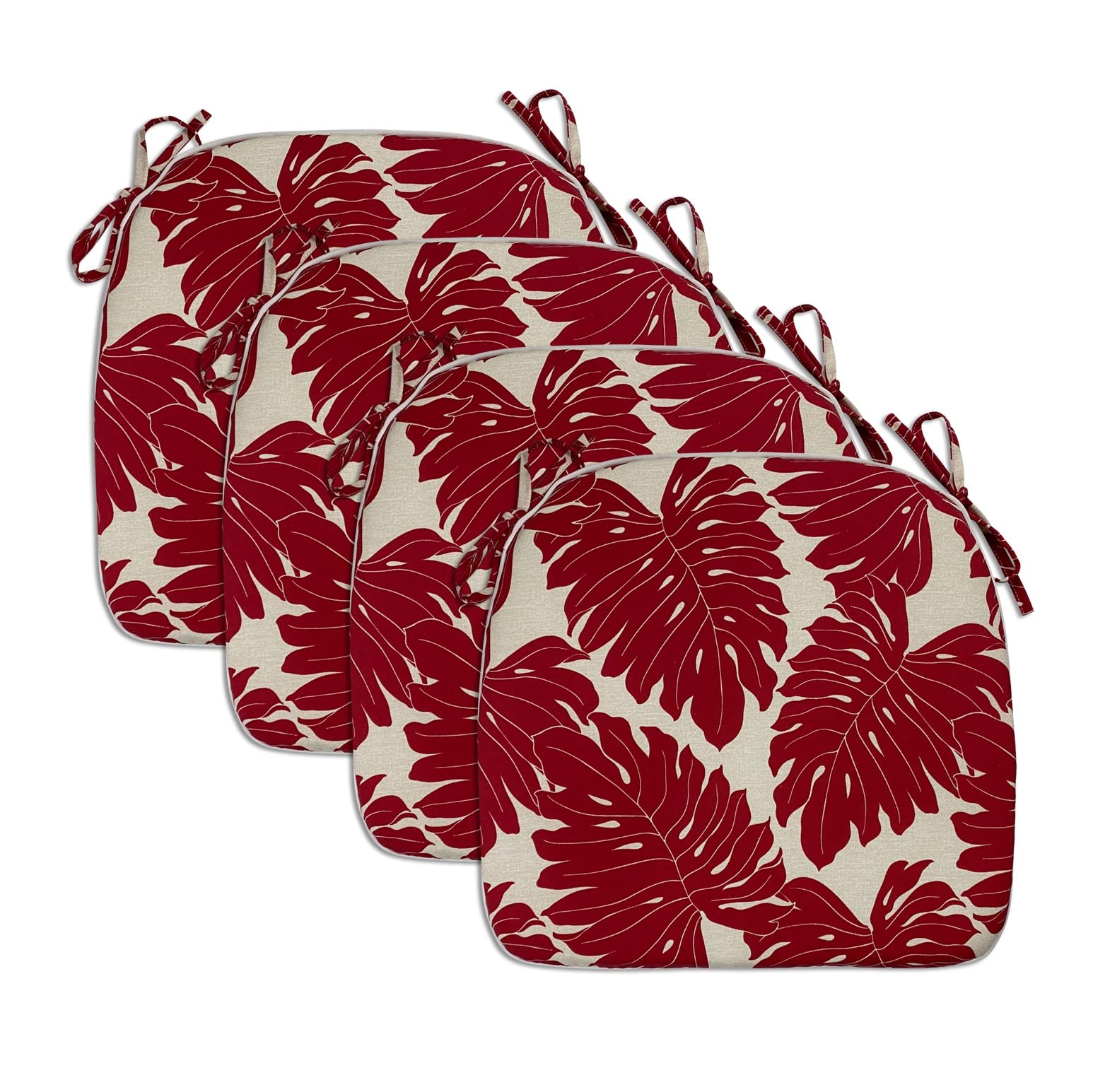 Outdoor Chair Cushions Set of 4 - 18x19 Inch Red Leaf Pattern U-Shape Patio Seat Cushions with Ties | Waterproof & Durable for Garden, Deck, Balcony & Home Office Furniture