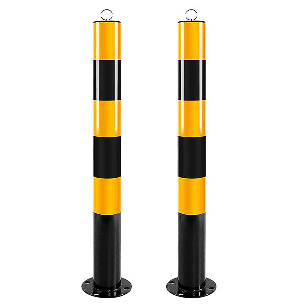 Parking Posts & Safety Bollards - Heavy Duty Yellow Powder Coated Steel Barrier for Traffic Control & Parking Lot Safety | Durable Metal Sign Posts for Driveways, Warehouses & Construction Sites